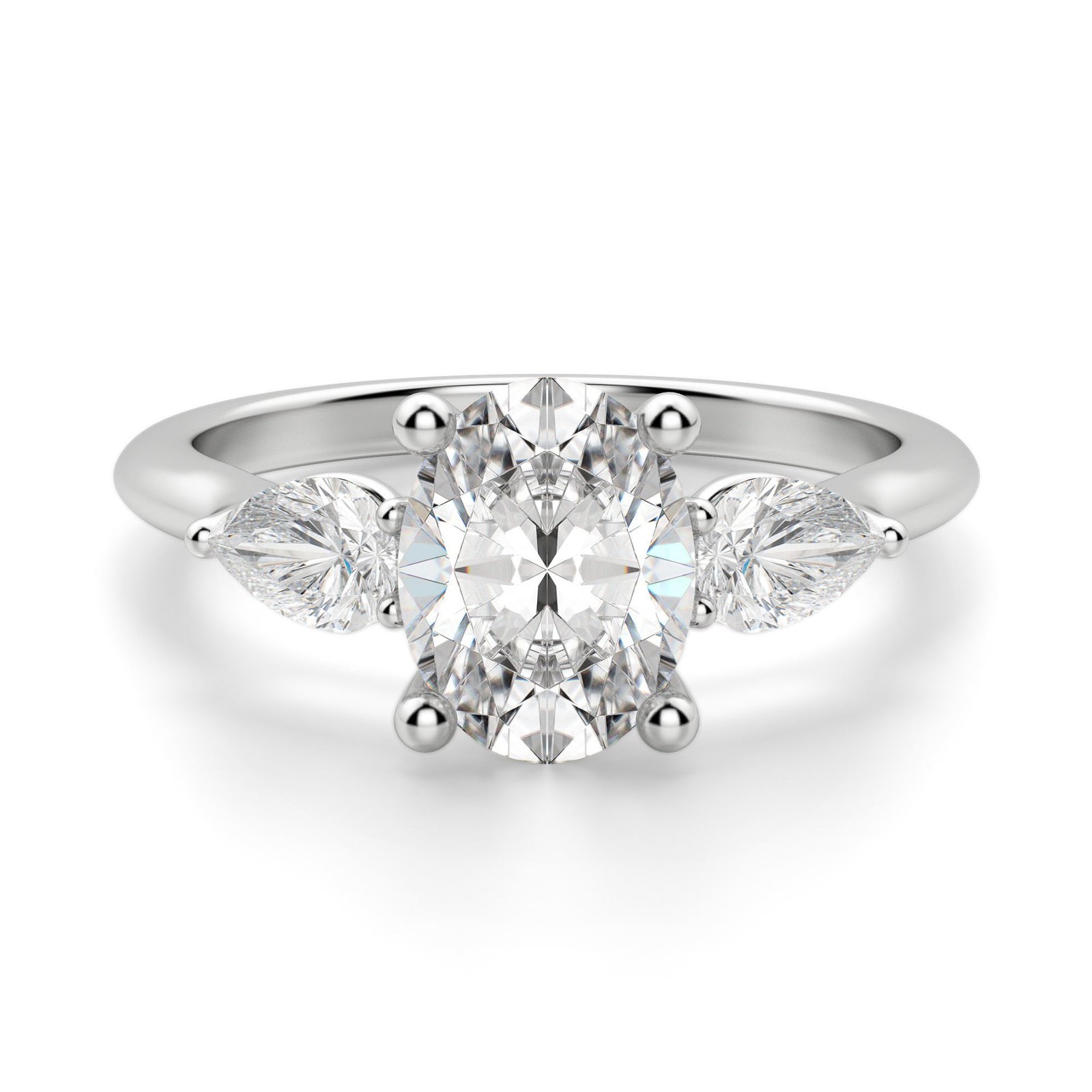 Pear Side Stone Classic Oval Cut Engagement Ring