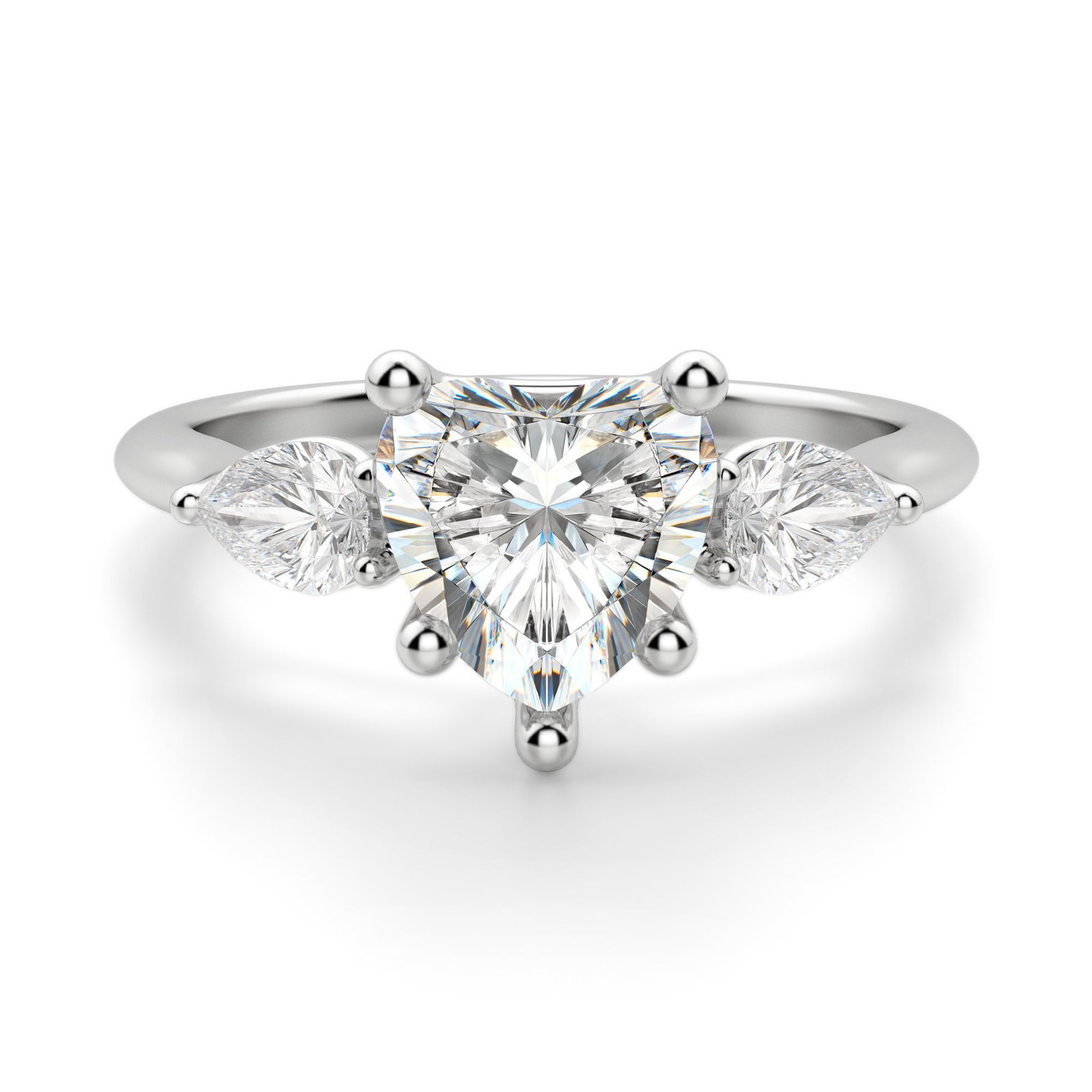 Pear Side Stone Classic Heart Cut Engagement Ring