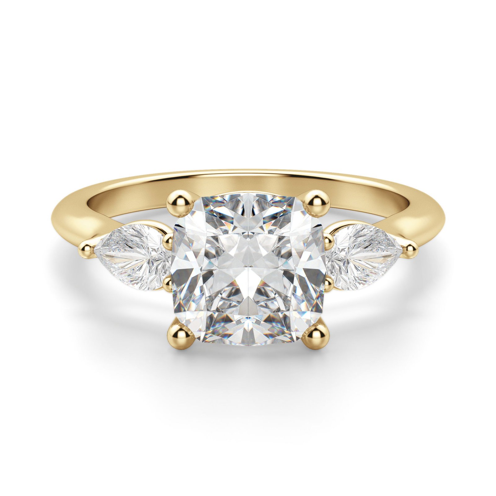 Pear Side Stone Classic Cushion Cut Engagement Ring