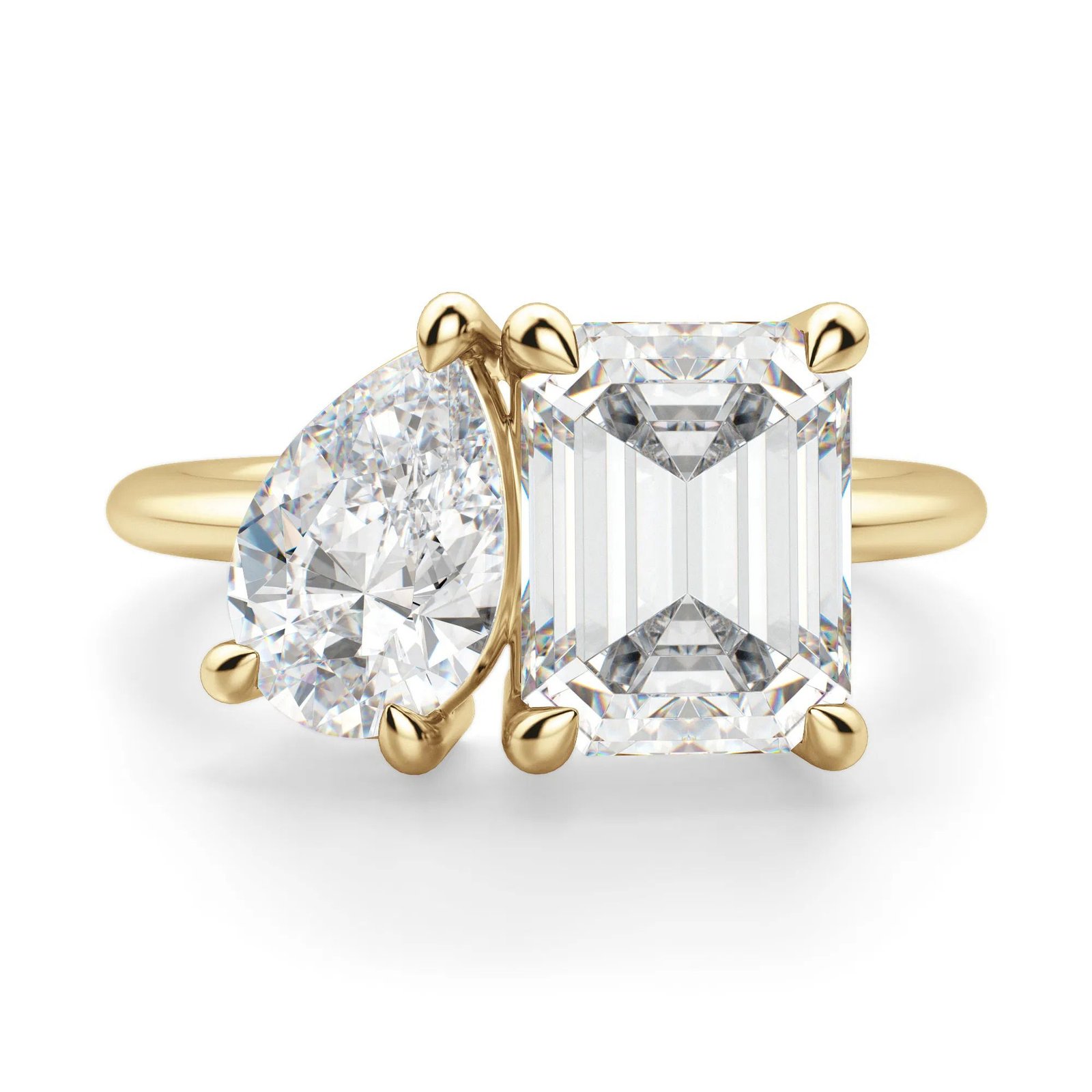 Toi et Moi Emerald and Pear Cut Engagement Ring