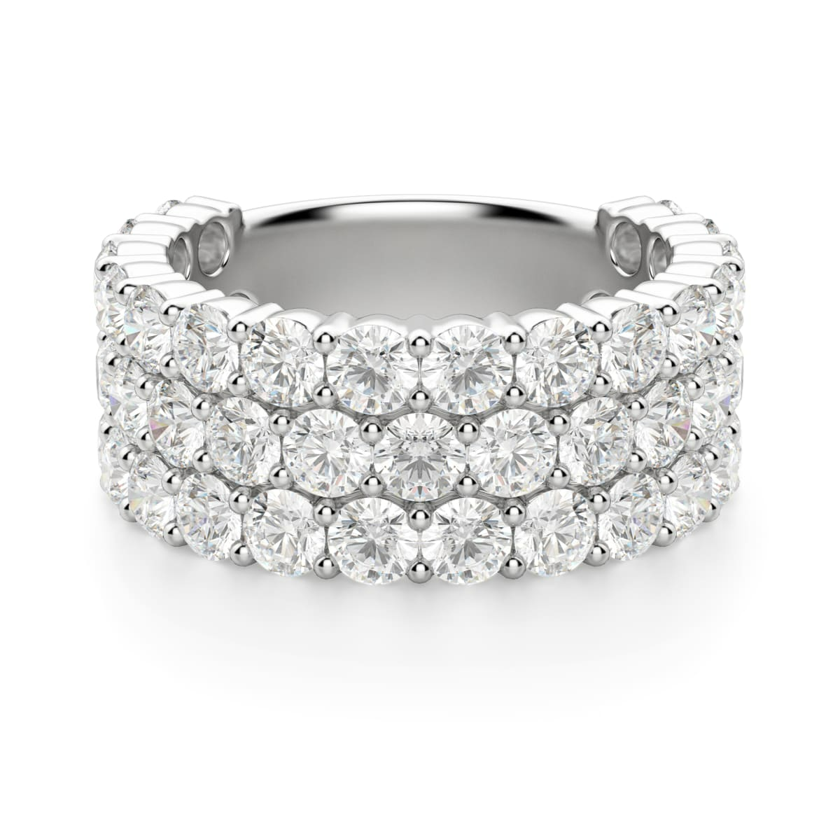 2.75 MM Round Cut Three Row Half Eternity Band 14K White Gold