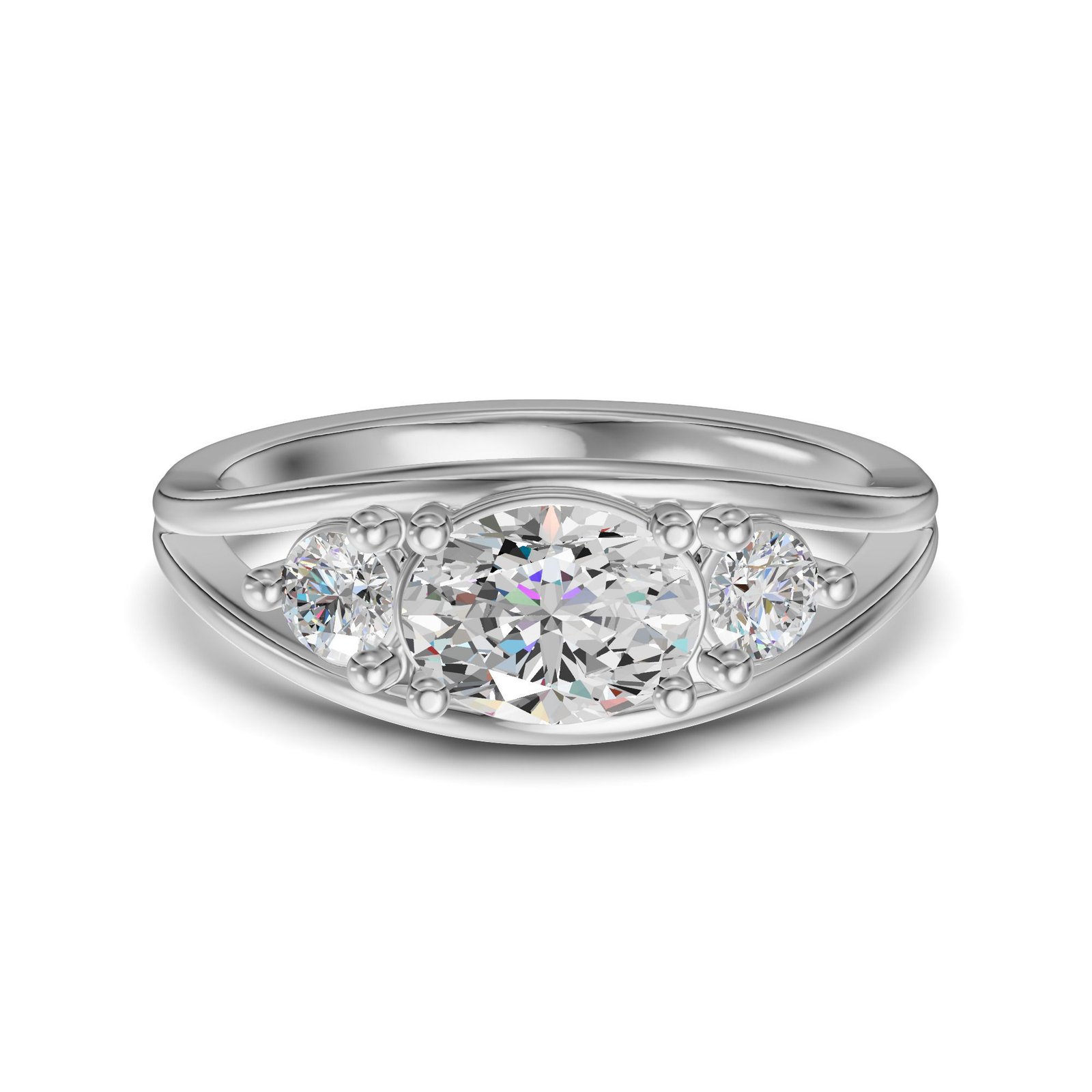 East-West Three Stone Oval Cut Engagement Ring