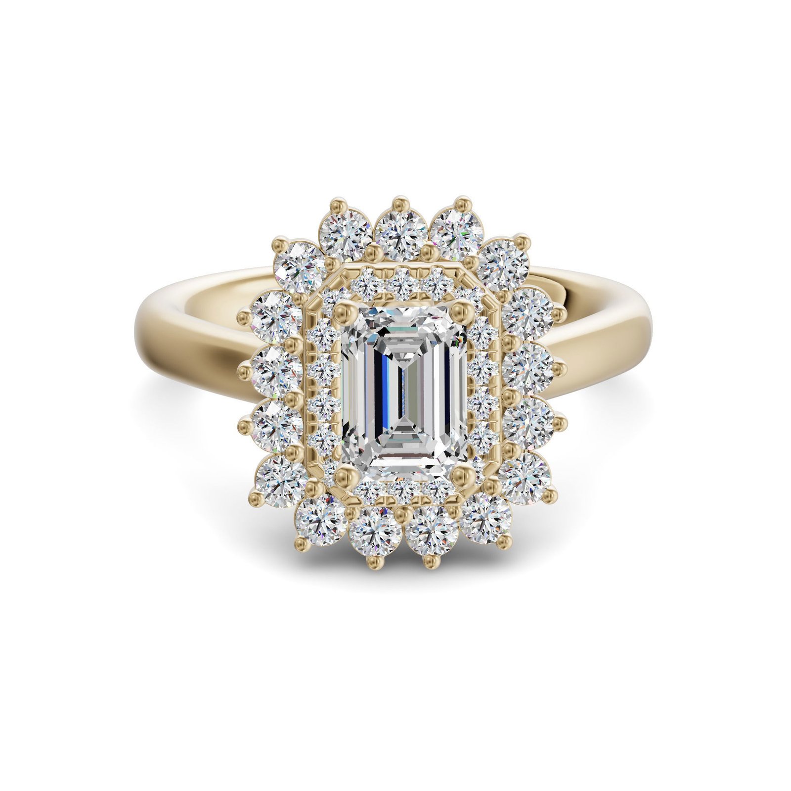 Double Halo Classic Emerald Cut Engagement Ring