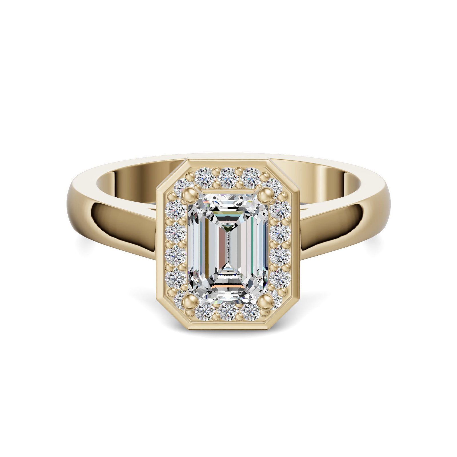 Channel Pave Halo Classic Emerald Cut Engagement Ring