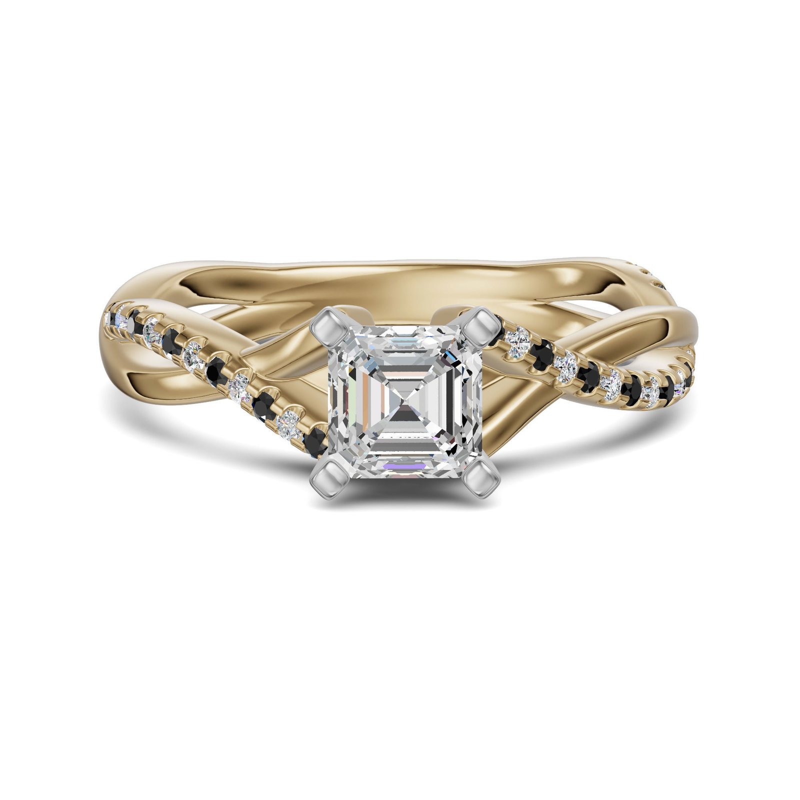 Twisted Accented Asscher Cut 0.50 ct Engagement Ring – Midnight –