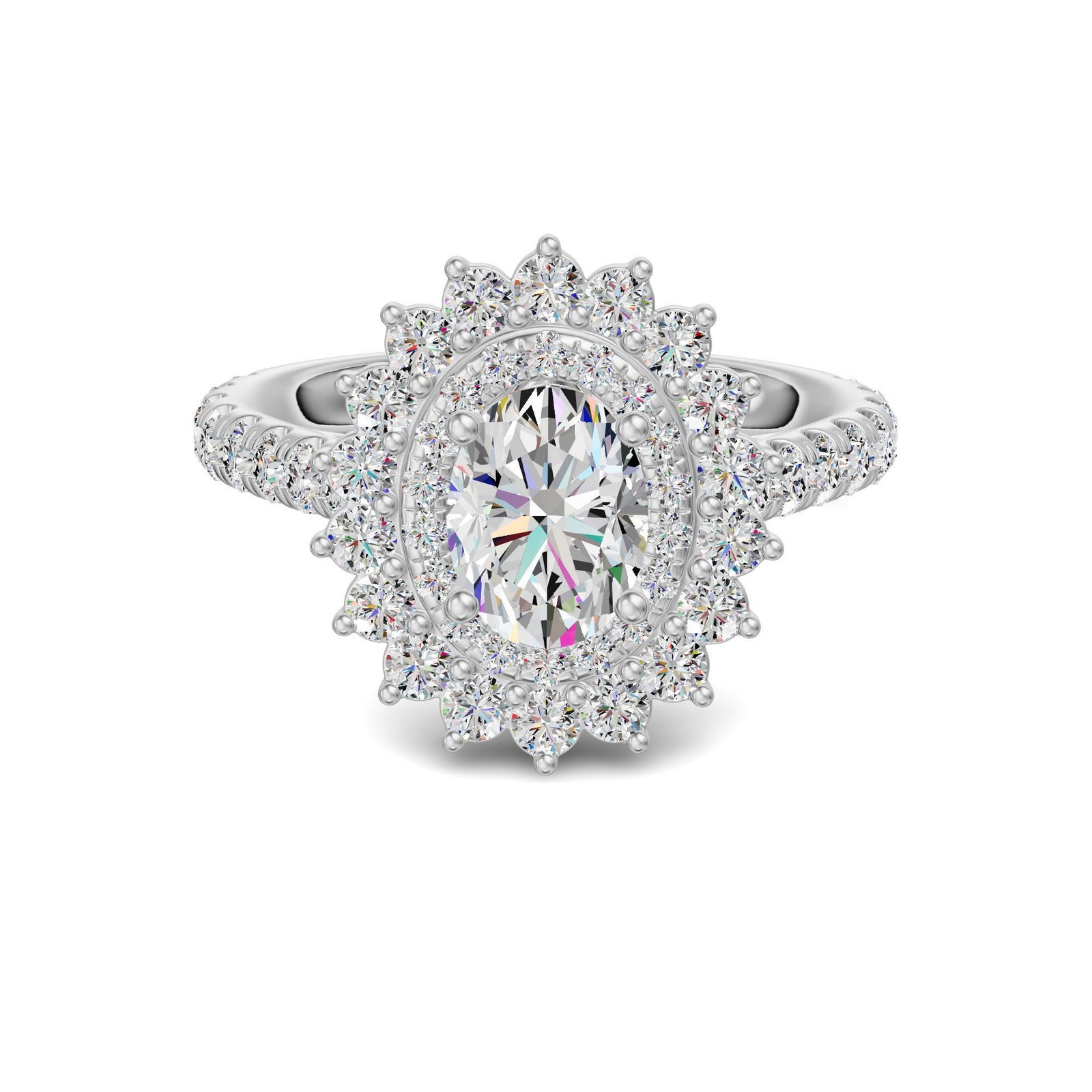 Double Halo Accented Oval Cut Engagement Ring
