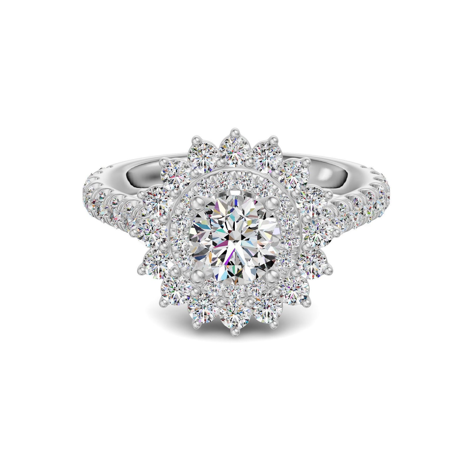 Double Halo Accented Round Cut Engagement Ring