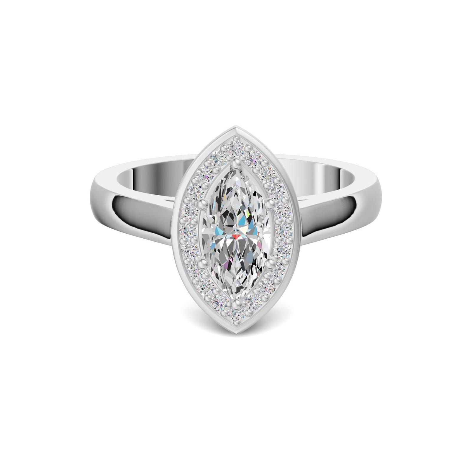 Channel Pave Halo Classic Marquise Cut Engagement Ring