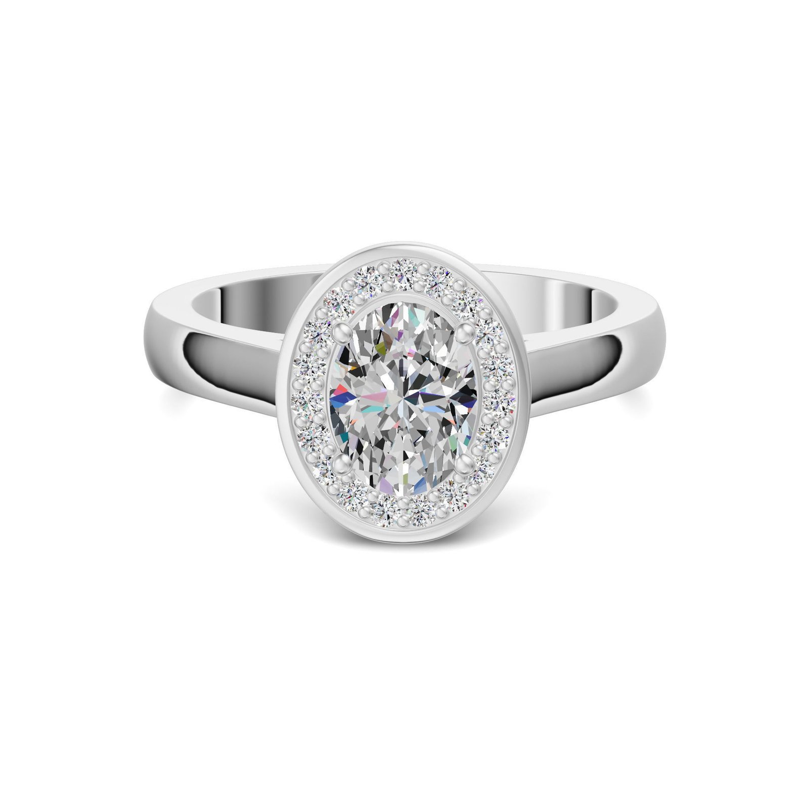 Channel Pave Halo Classic Oval Cut Engagement Ring