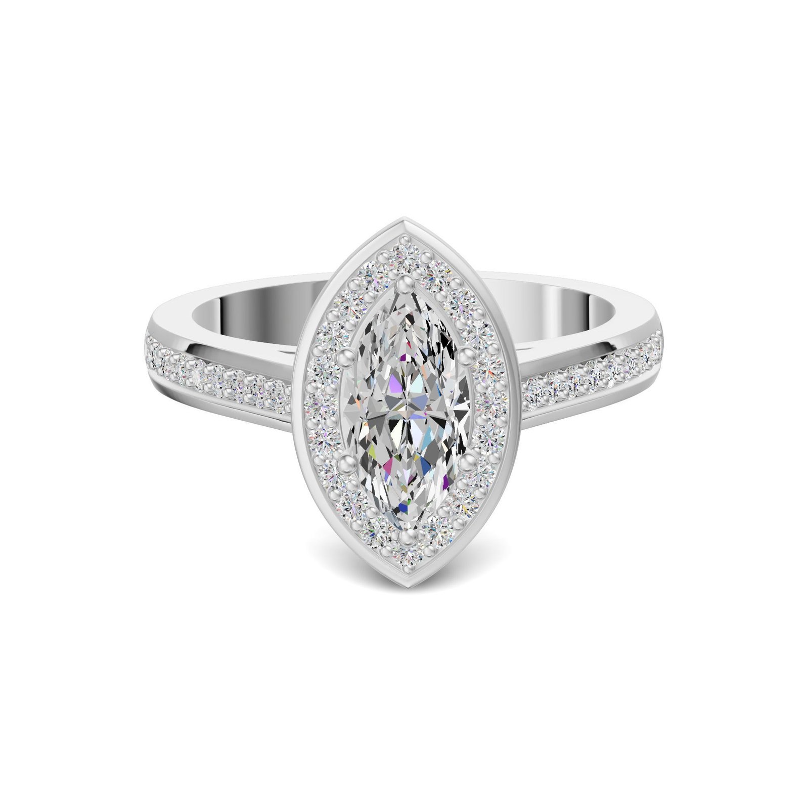Channel Pave Halo Accented Marquise Cut Engagement Ring