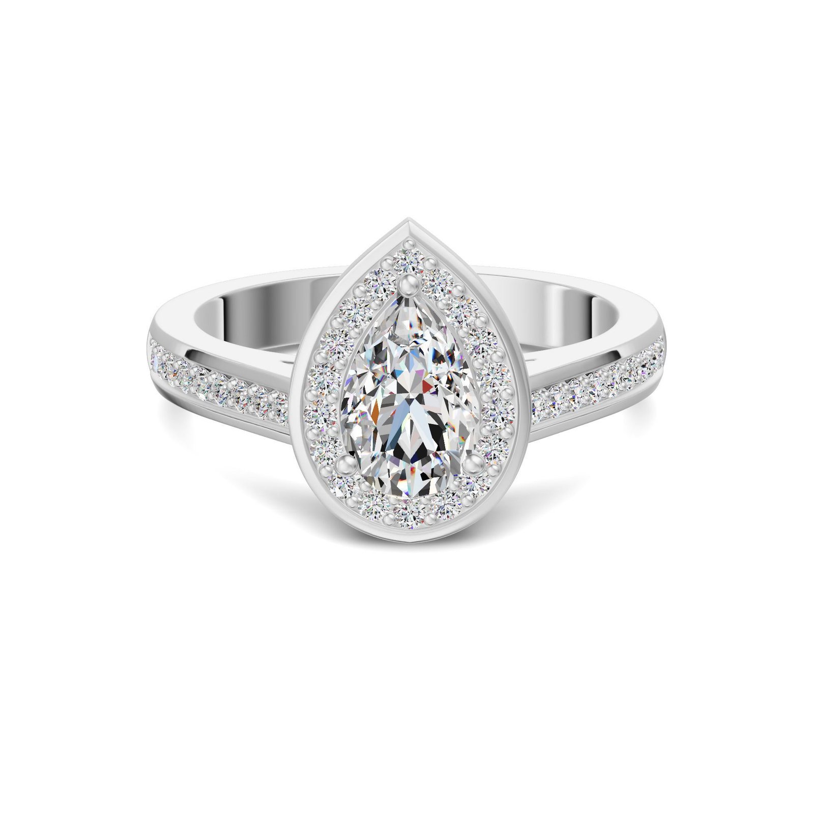 Channel Pave Halo Accented Pear Cut Engagement Ring
