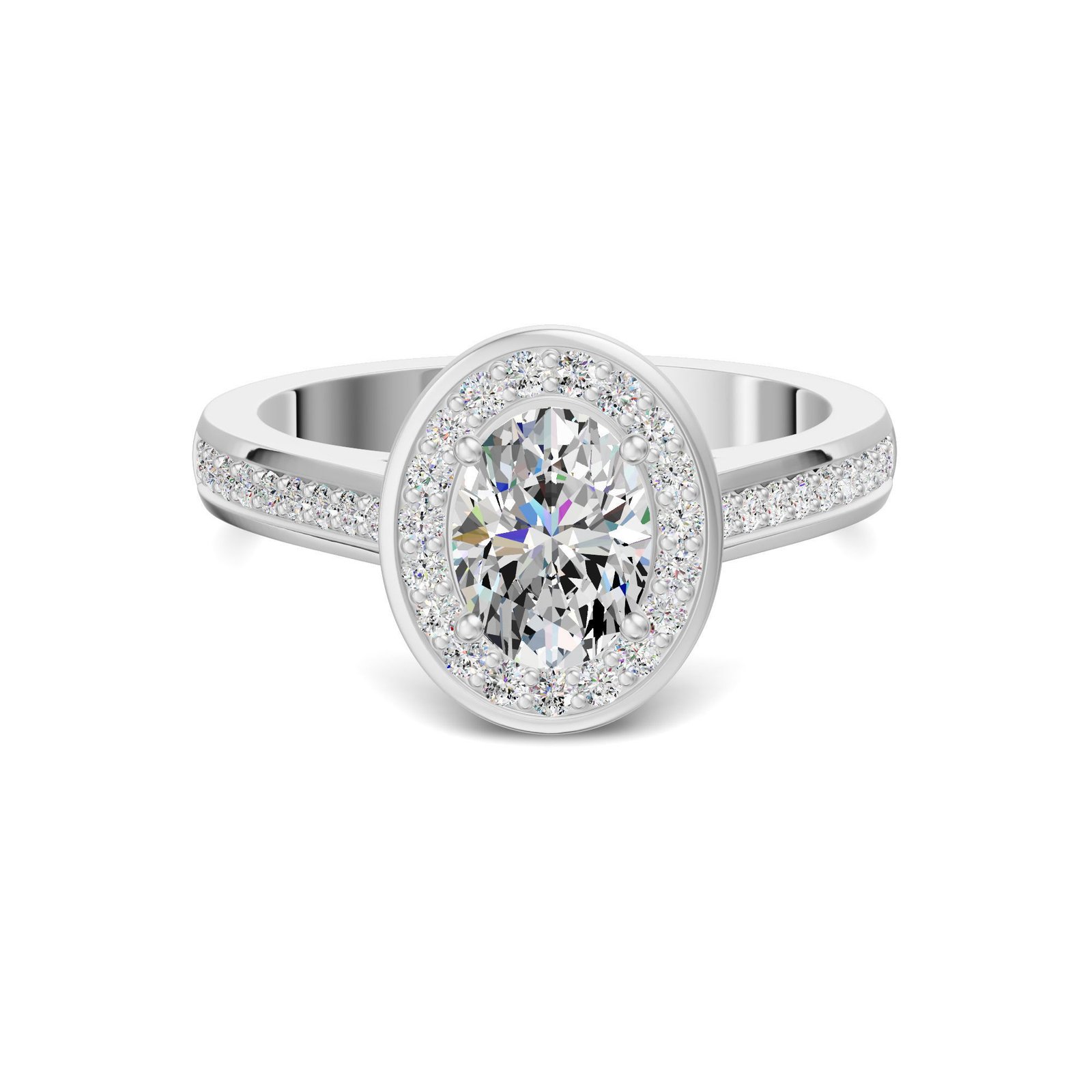 Channel Pave Halo Accented Oval Cut Engagement Ring