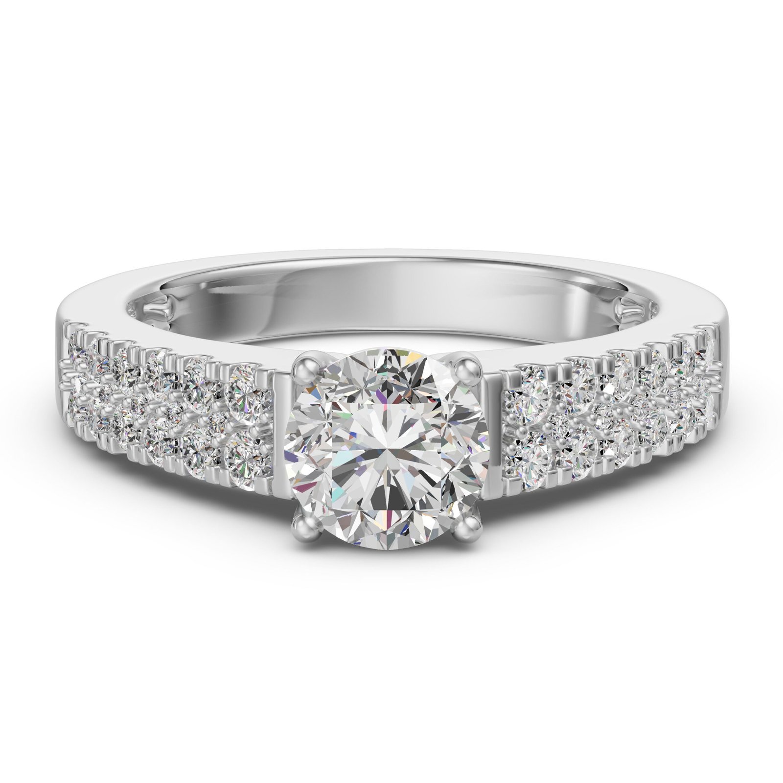 Accented Tapered 2-Row Round Cut 1.00 ct Engagement Ring