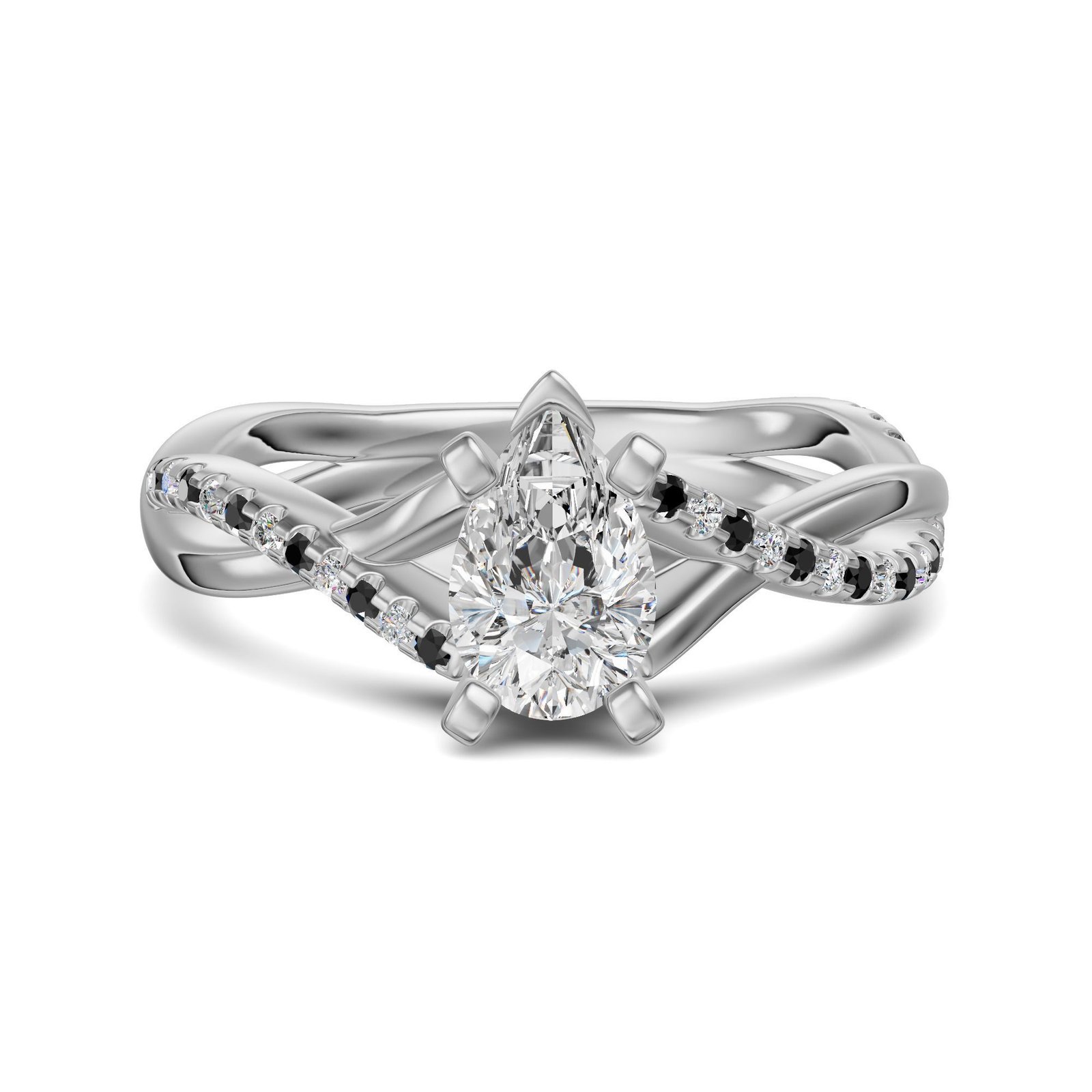Twisted Accented Pear Cut 0.50 ct Engagement Ring – Midnight –