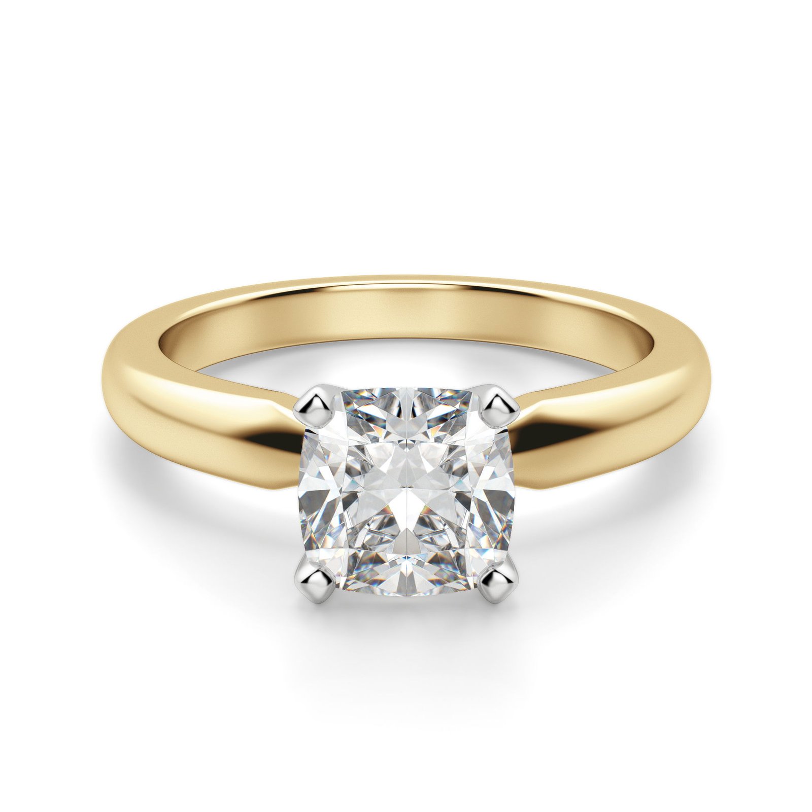 Tapered Classic Solitaire Cushion Cut Engagement Ring
