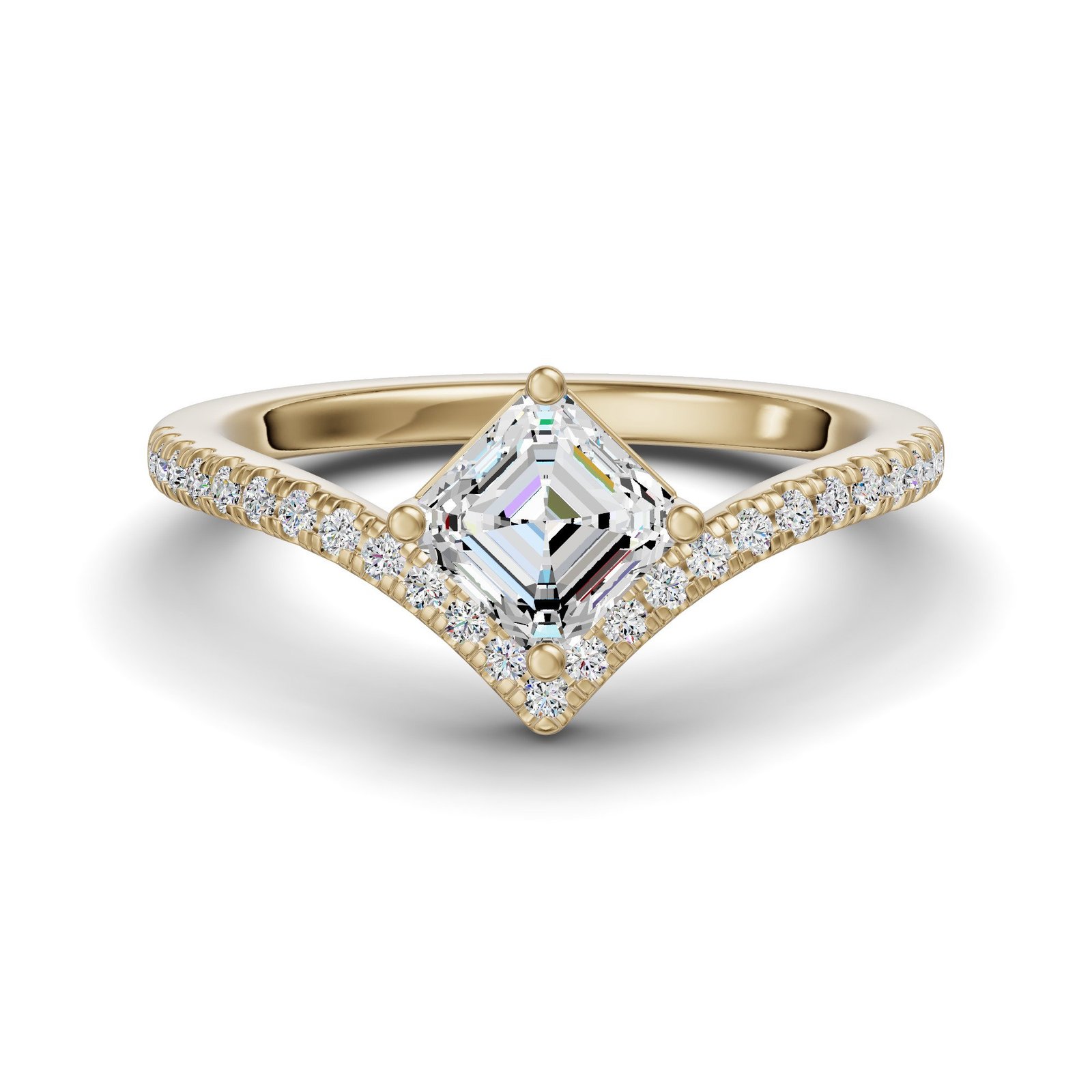 Luxe Chevron Accented Asscher Cut Engagement Ring