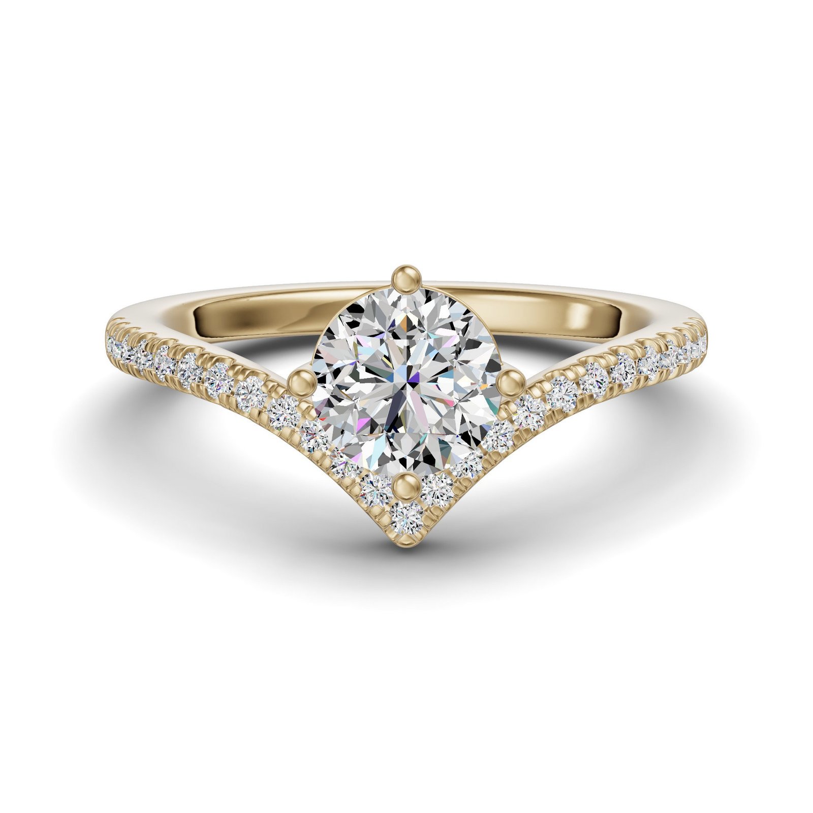 Luxe Chevron Accented Round Cut Engagement Ring