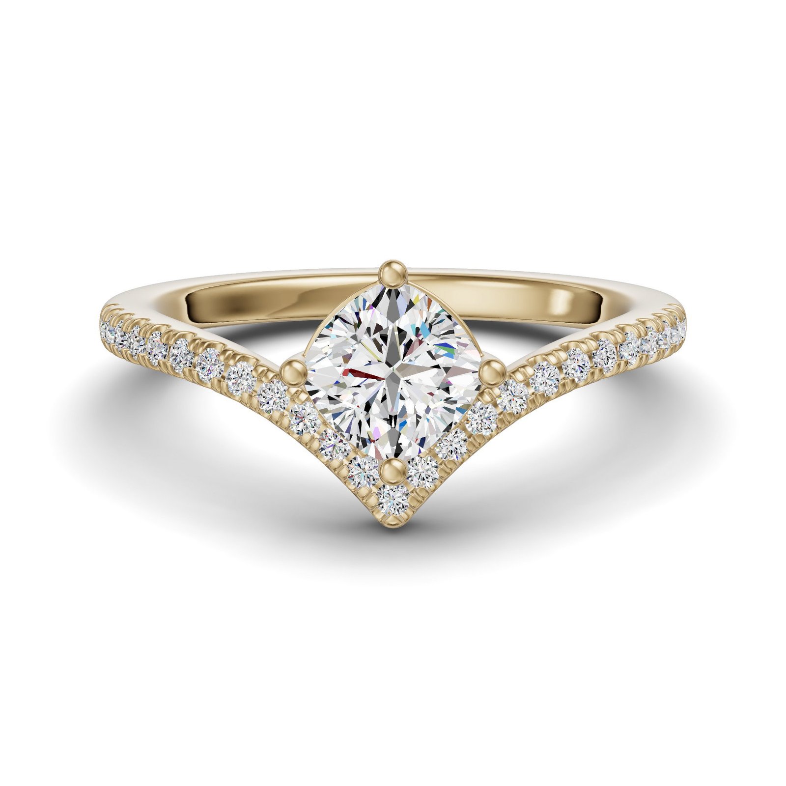 Luxe Chevron Accented Cushion Cut Engagement Ring