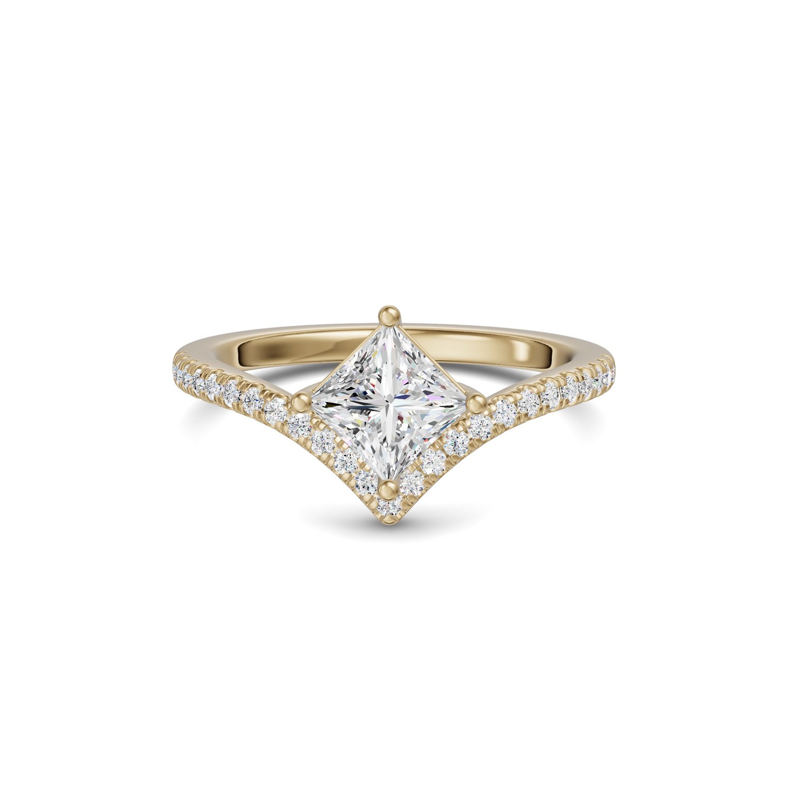 Luxe Chevron Accented Princess Cut Engagement Ring