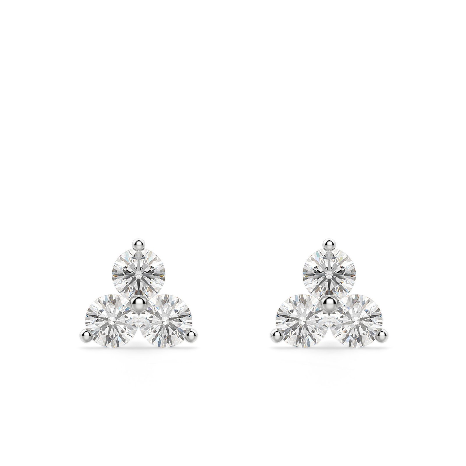 Three Stone Cluster Stud Earrings