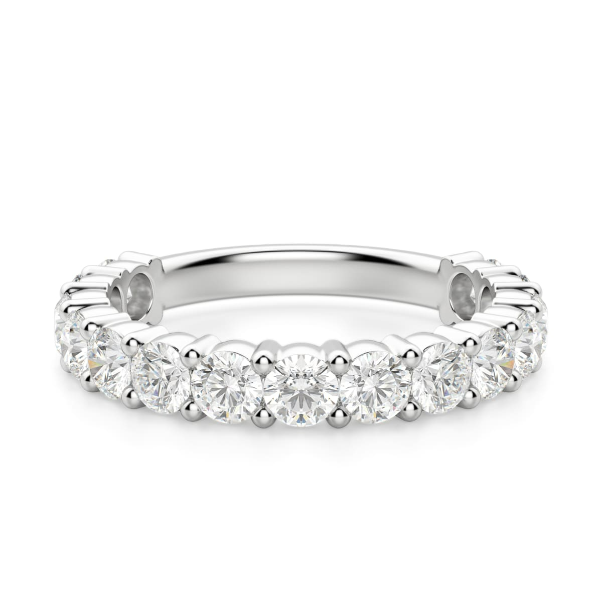 3.00 MM Round Cut Half Eternity Band 14K White Gold
