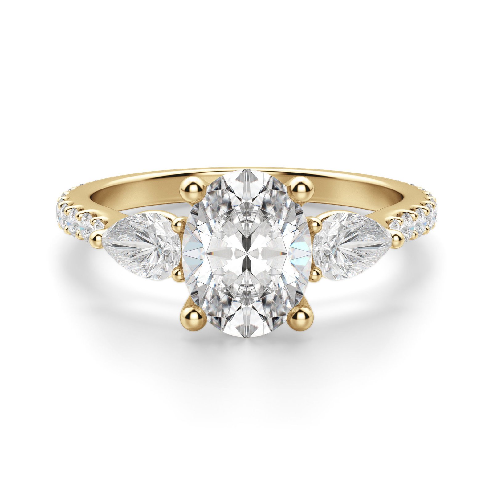 Pear Side Stone Accented Oval Cut Engagement Ring