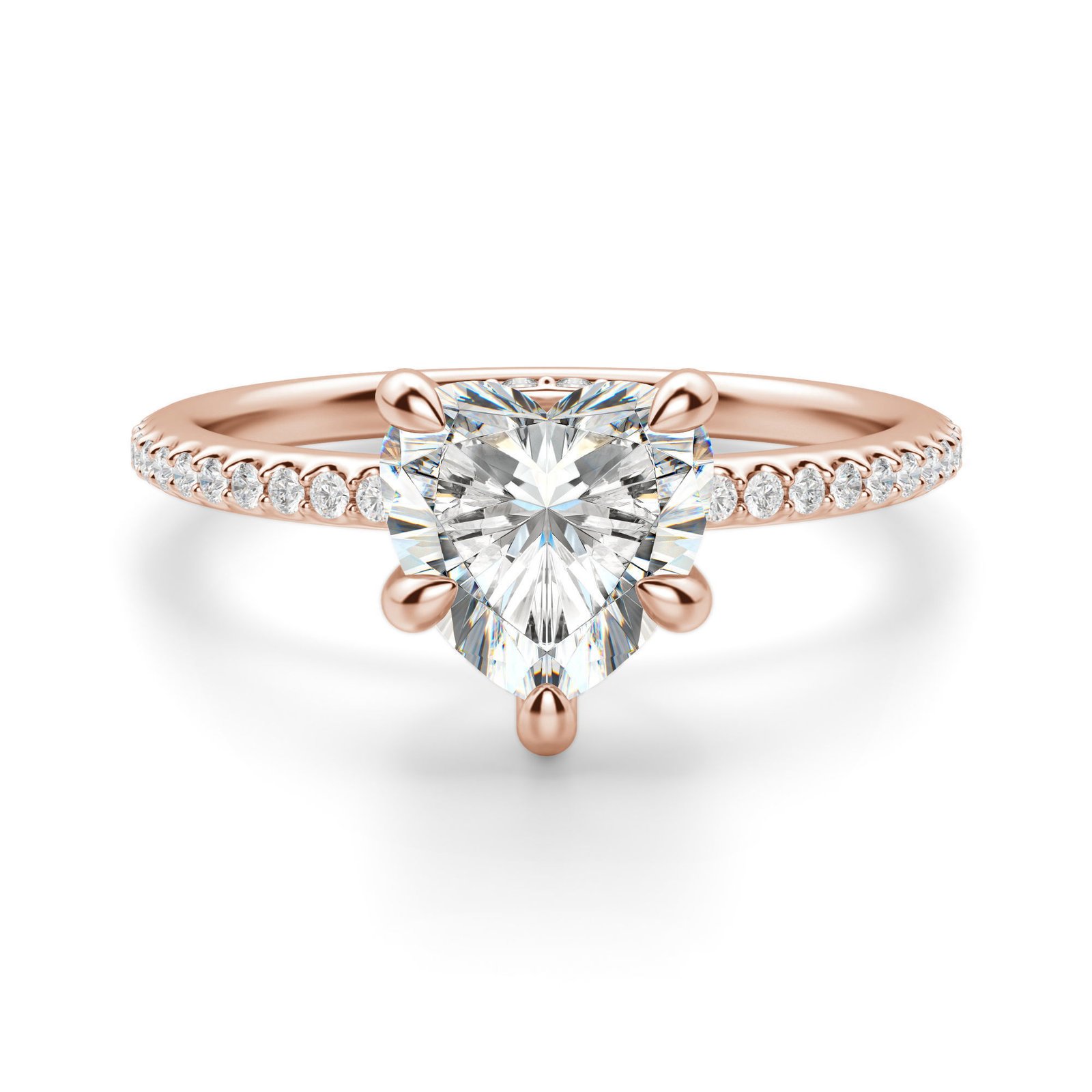 Hidden Halo Accented Heart Cut Engagement Ring Moissanite 14K Rose Gold