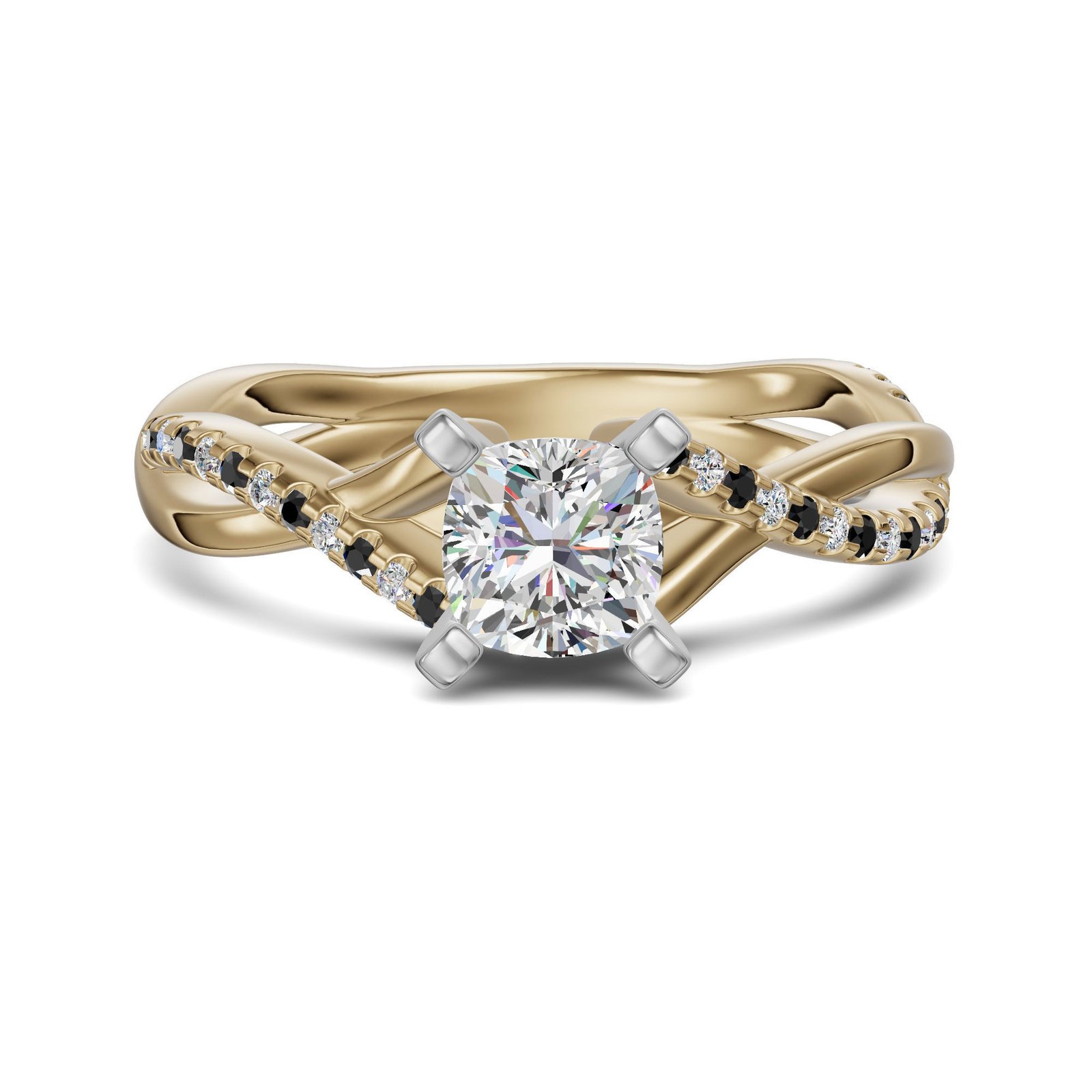 Twisted Accented Cushion Cut 0.50 ct Engagement Ring – Midnight