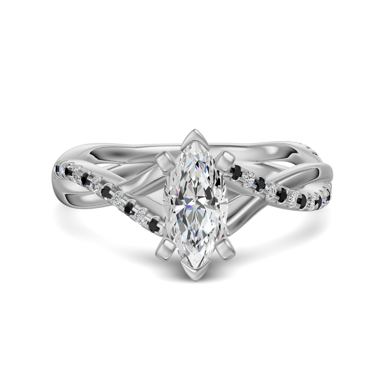 Twisted Accented Marquise Cut 0.50 ct Engagement Ring – Midnight