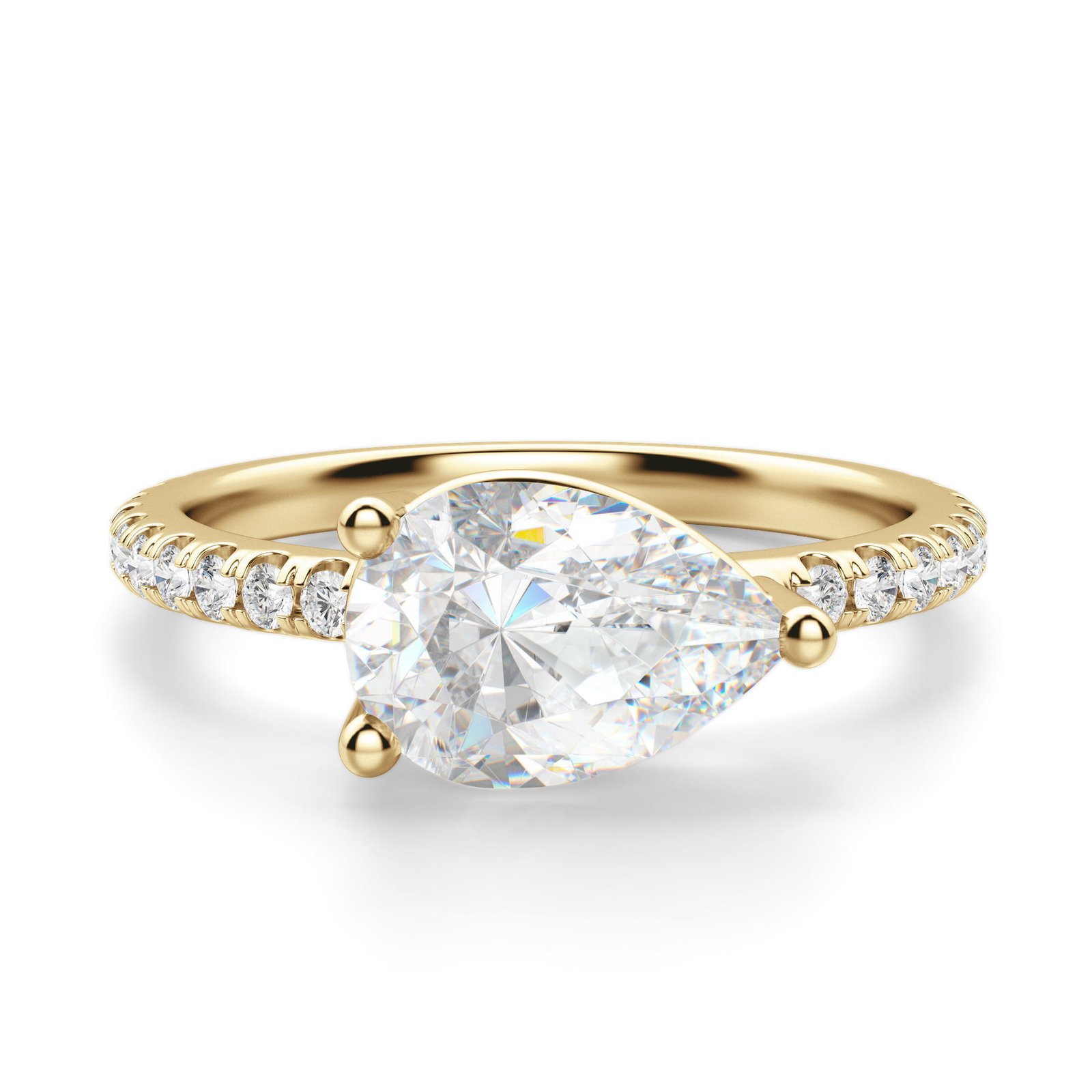 East-West Accented Basket Pear Cut Engagement Ring