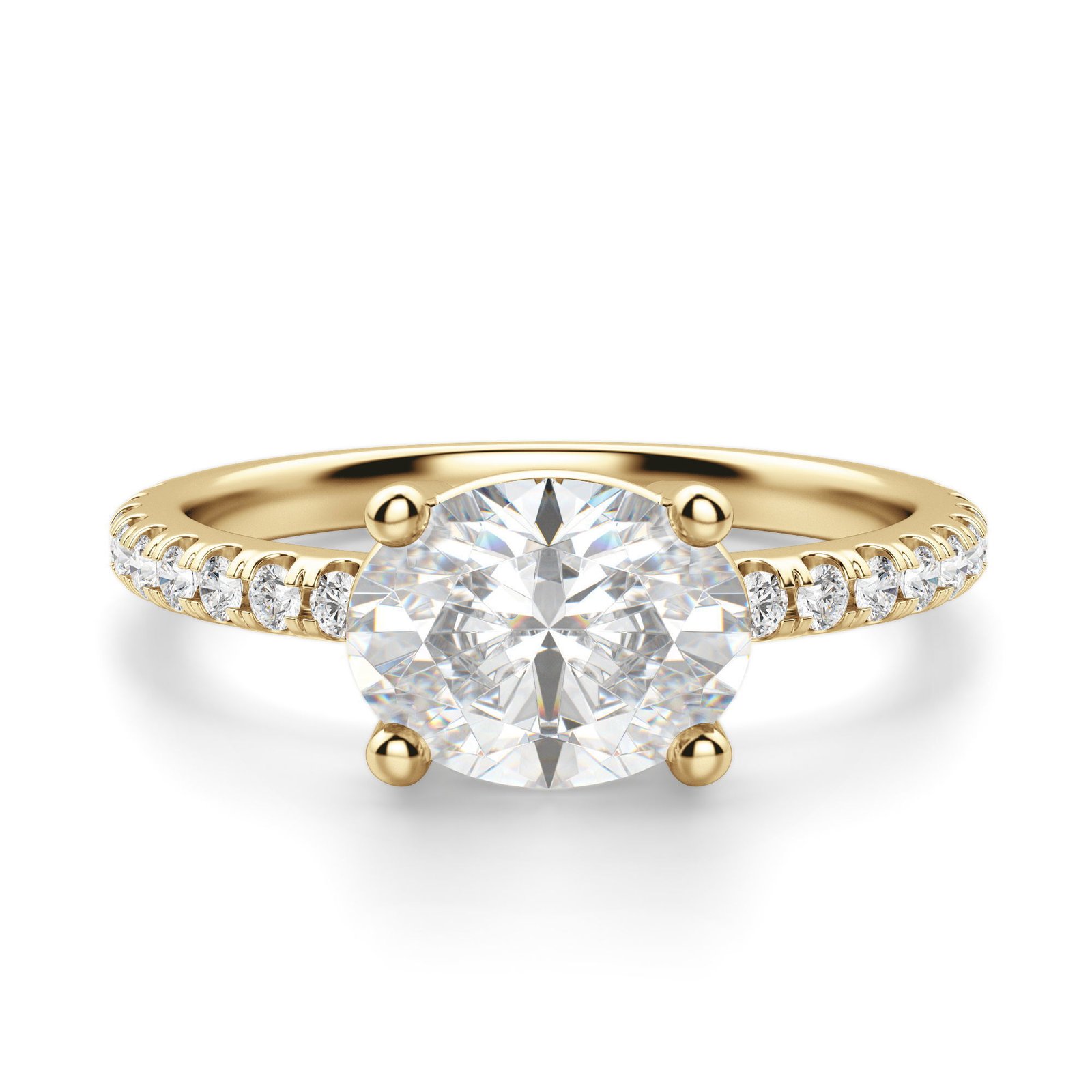 East-West Accented Basket Oval Cut Engagement Ring