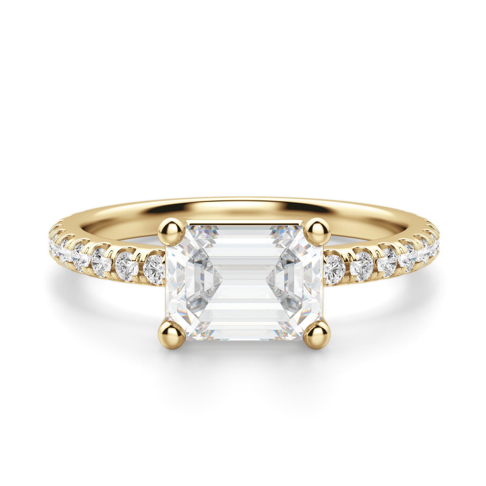 East-West Accented Basket Emerald Cut Engagement Ring