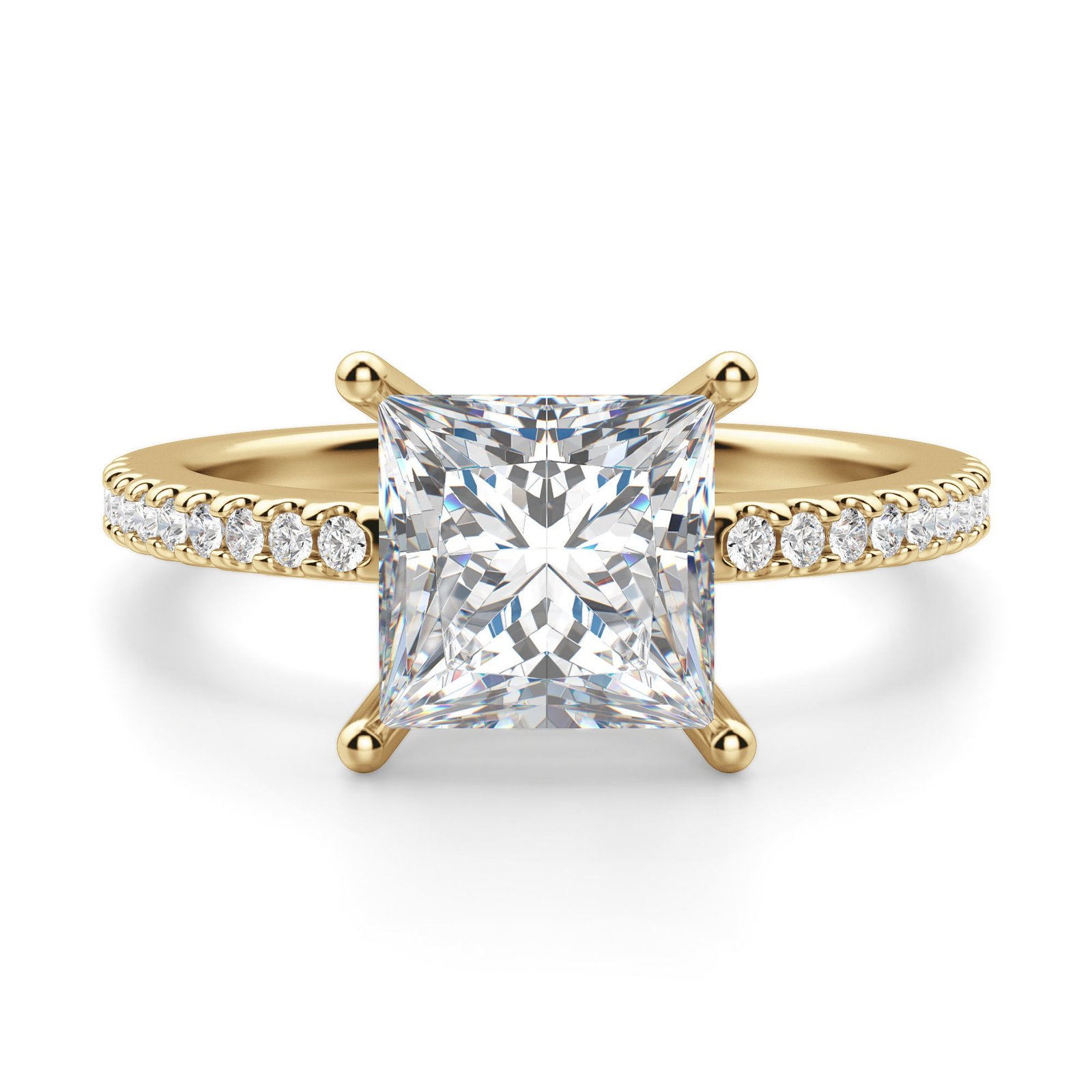 Basket Set Accented Princess Cut Engagement Ring