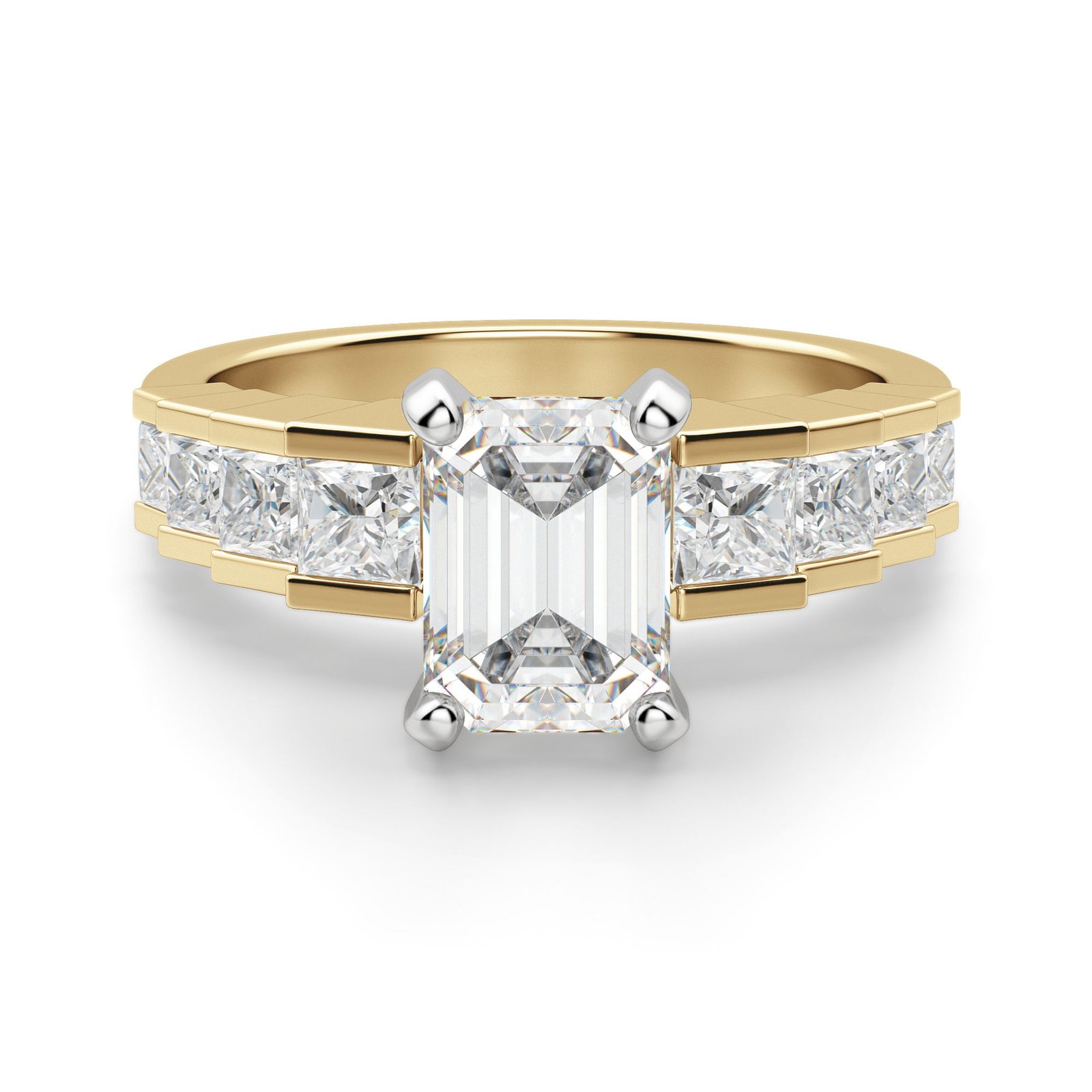 Cinderella Staircase Emerald Cut Engagement Ring