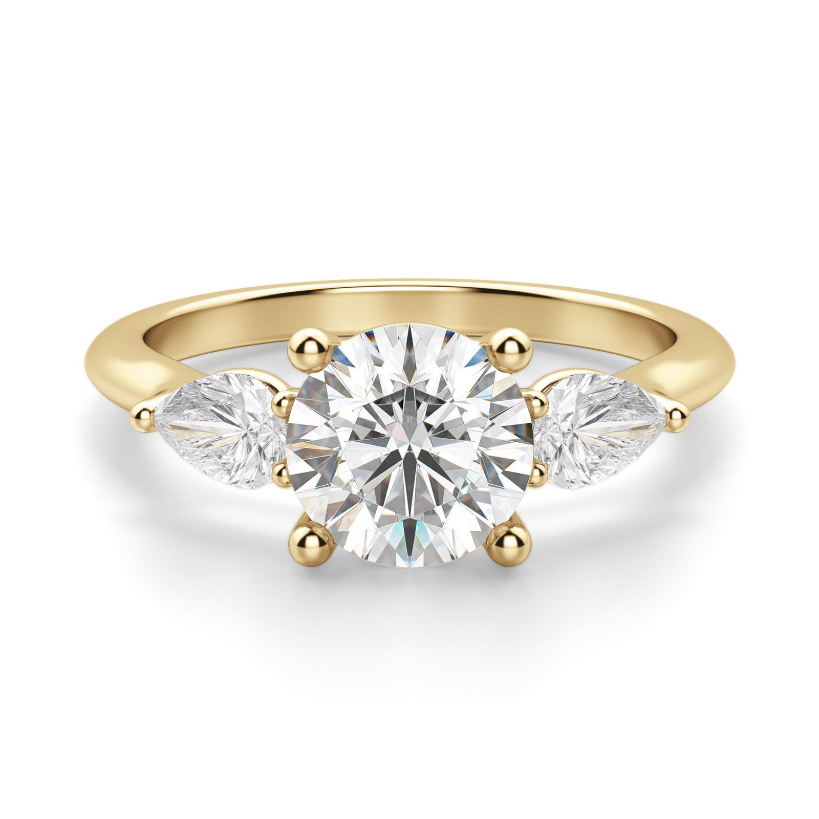 Pear Side Stone Classic Round Cut Engagement Ring