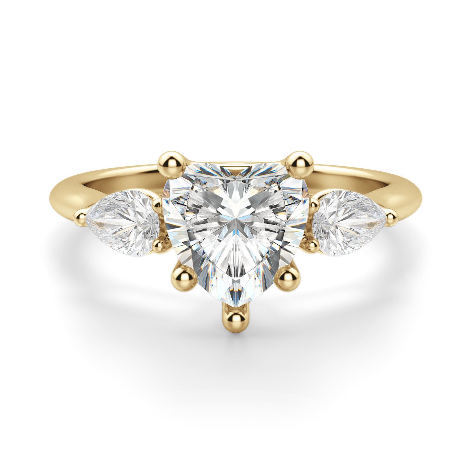 Pear Side Stone Classic Heart Cut Engagement Ring