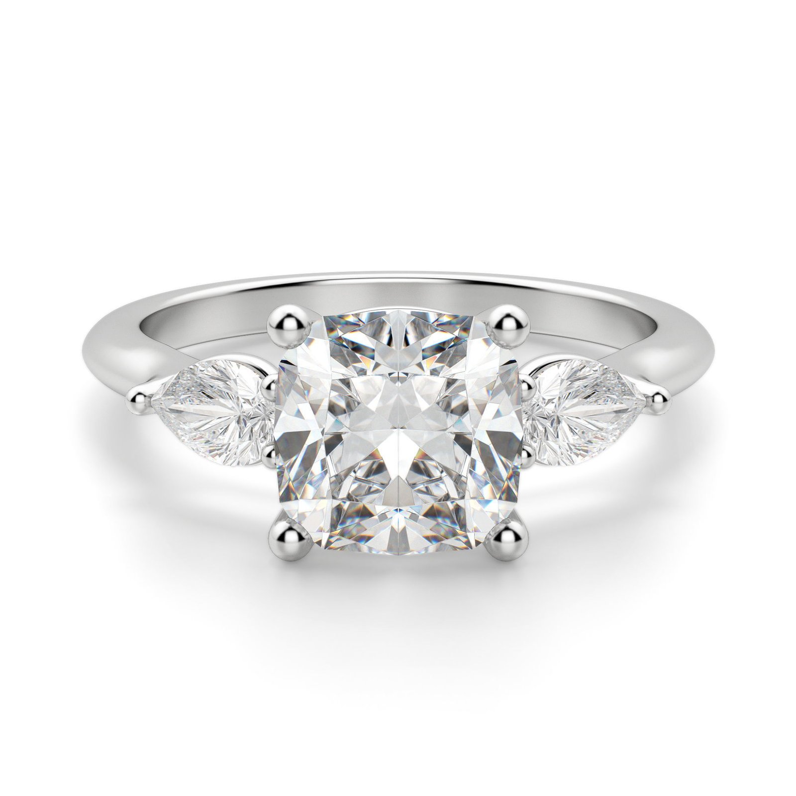 Pear Side Stone Classic Cushion Cut Engagement Ring