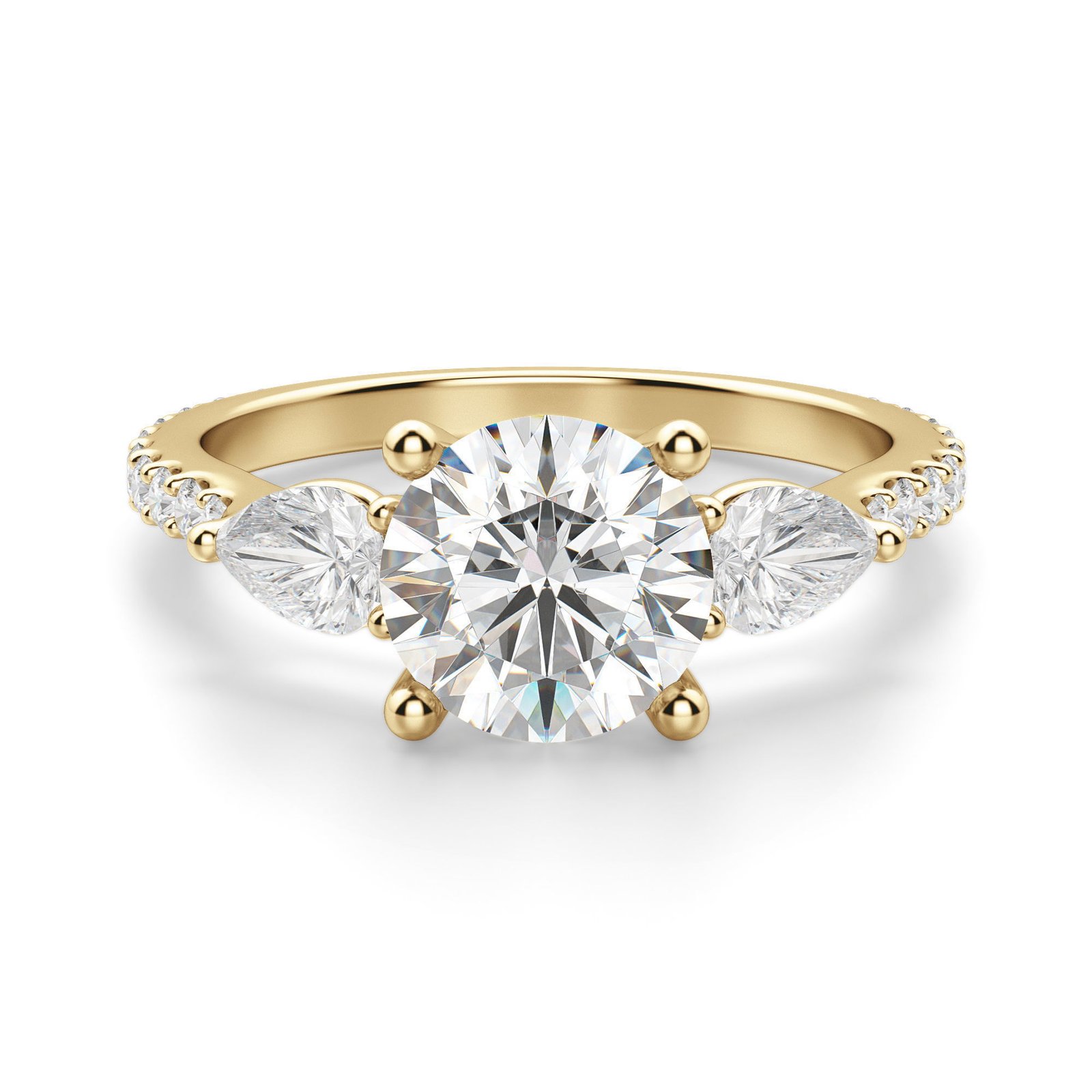 Pear Side Stone Accented Round Cut Engagement Ring