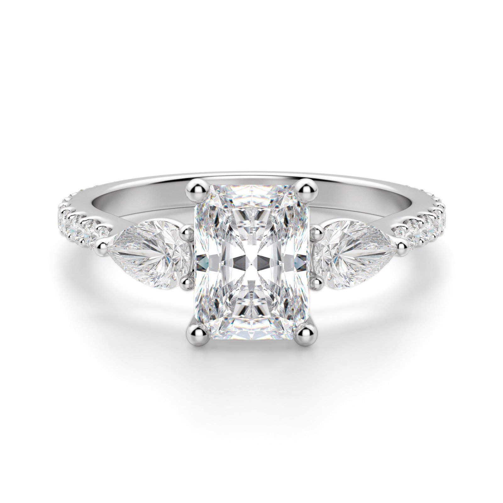 Pear Side Stone Accented Radiant Cut Engagement Ring