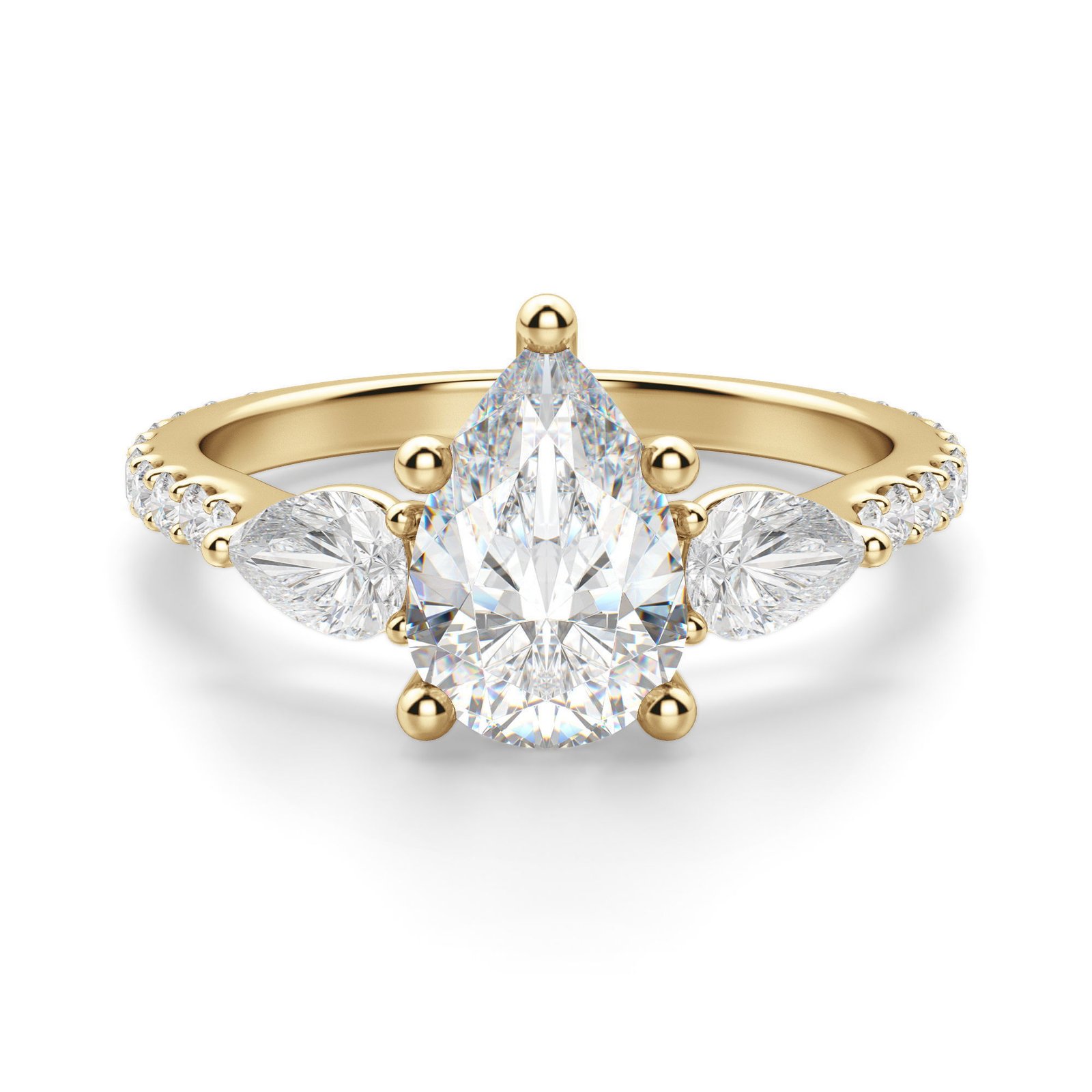 Pear Side Stone Accented Pear Cut Engagement Ring