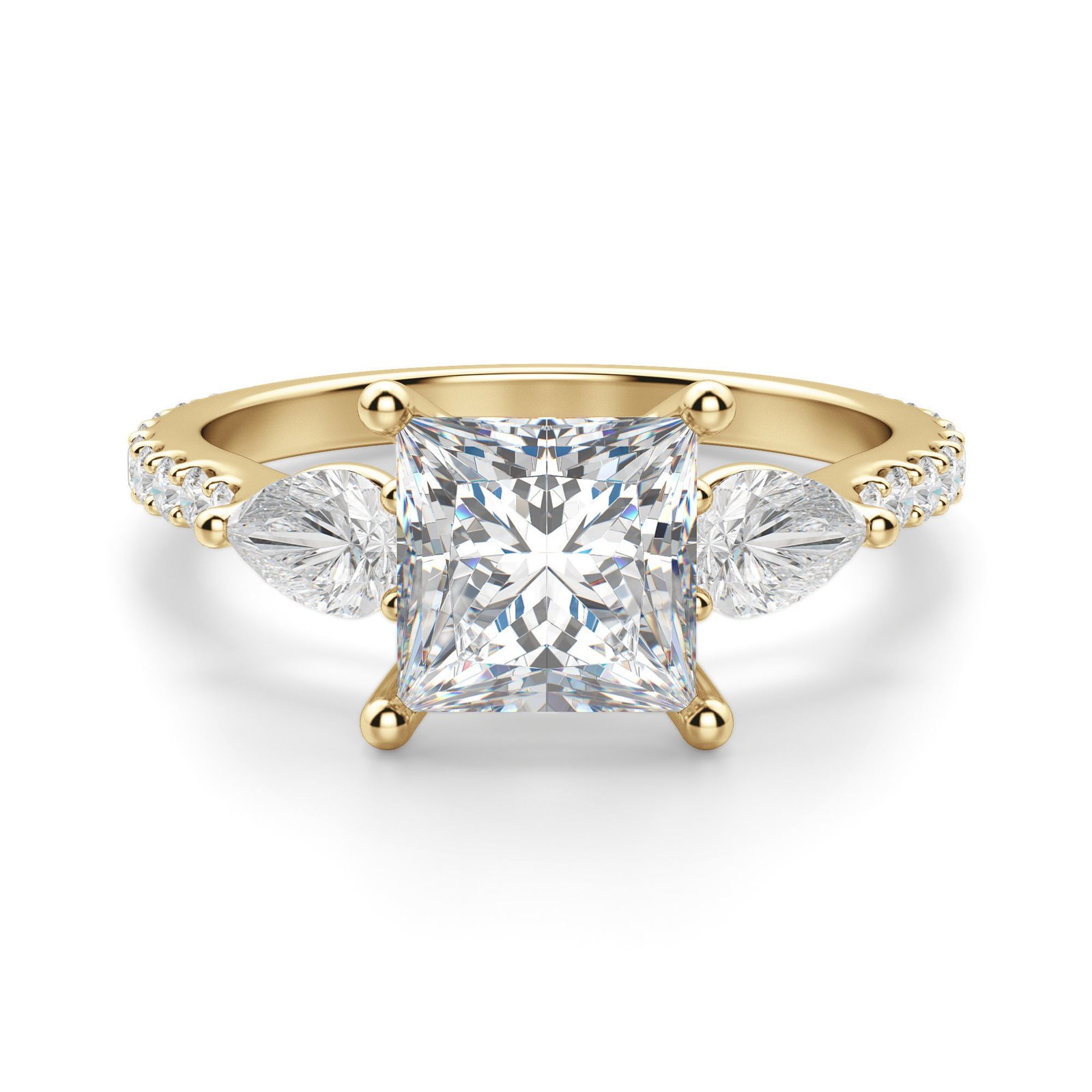 Pear Side Stone Accented Princess Cut Engagement Ring