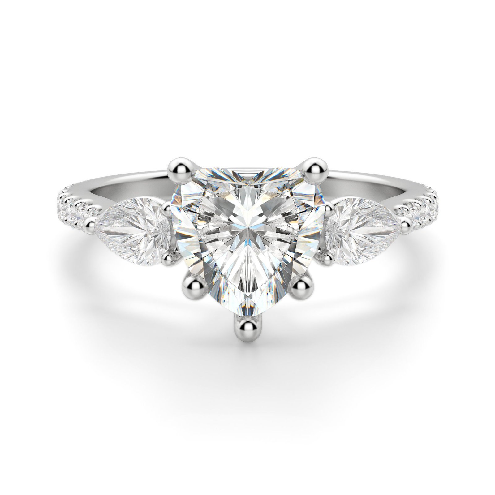 Pear Side Stone Accented Heart Cut Engagement Ring