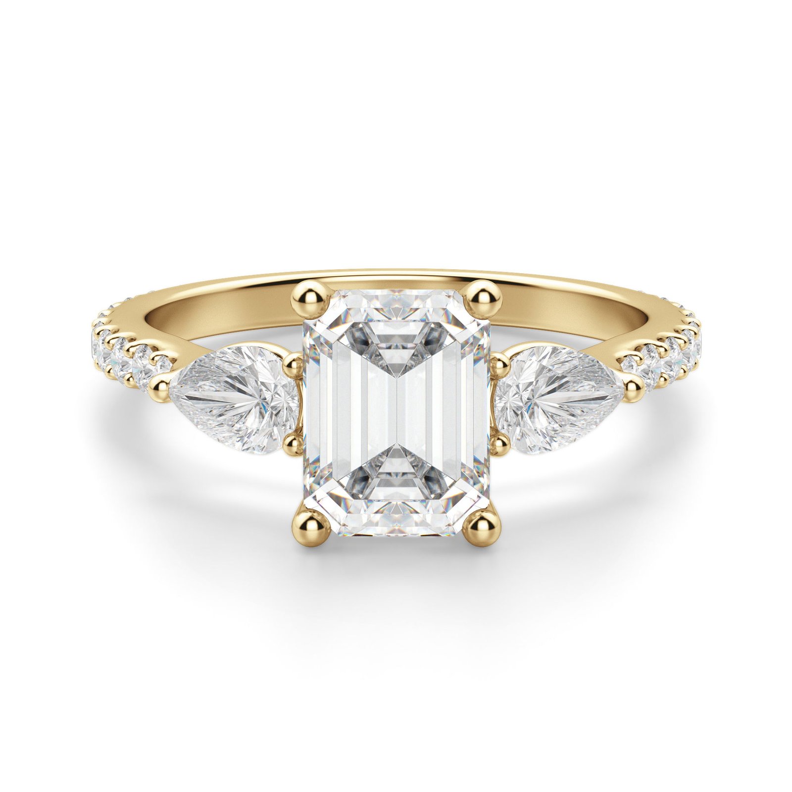 Pear Side Stone Accented Emerald Cut Engagement Ring