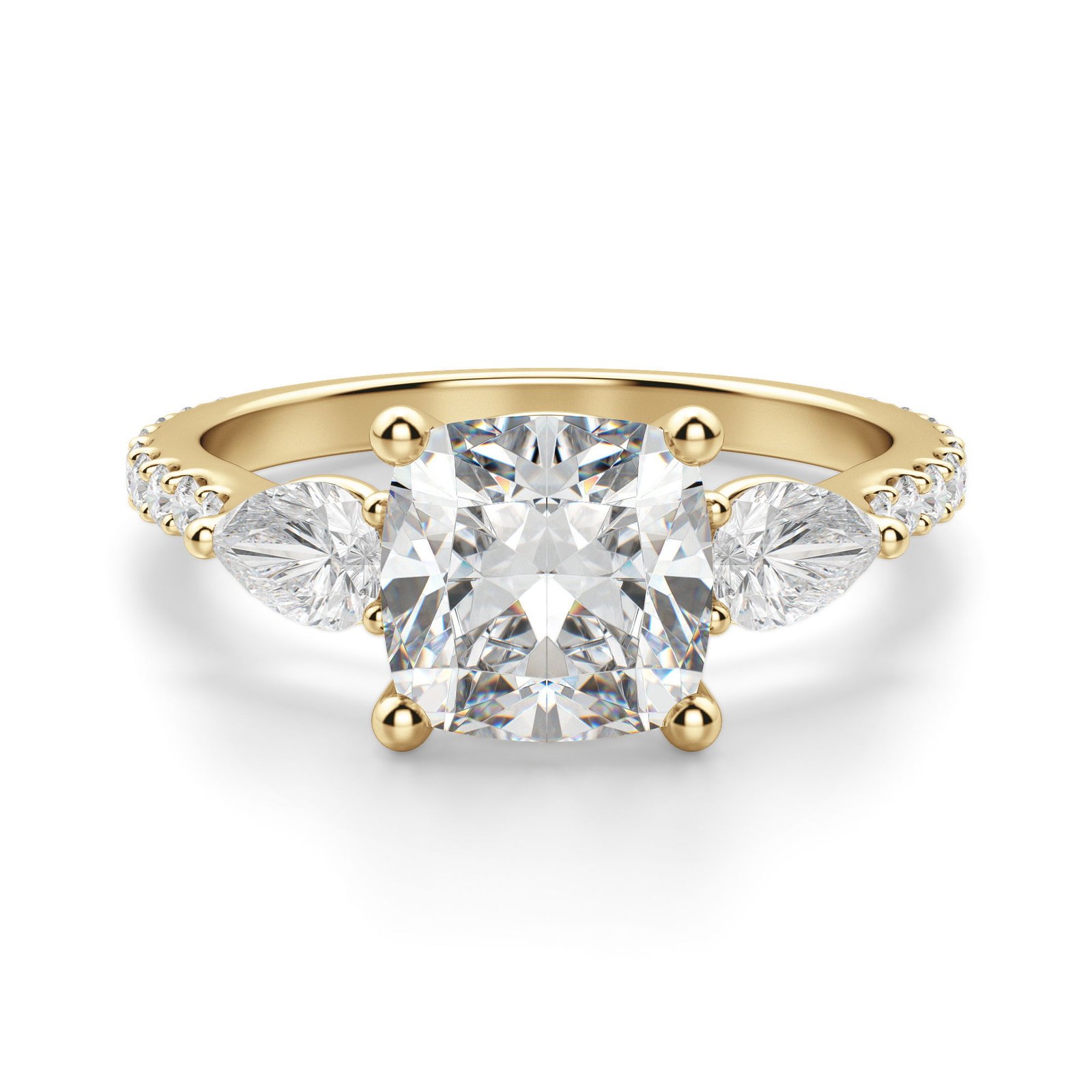 Pear Side Stone Accented Cushion Cut Engagement Ring