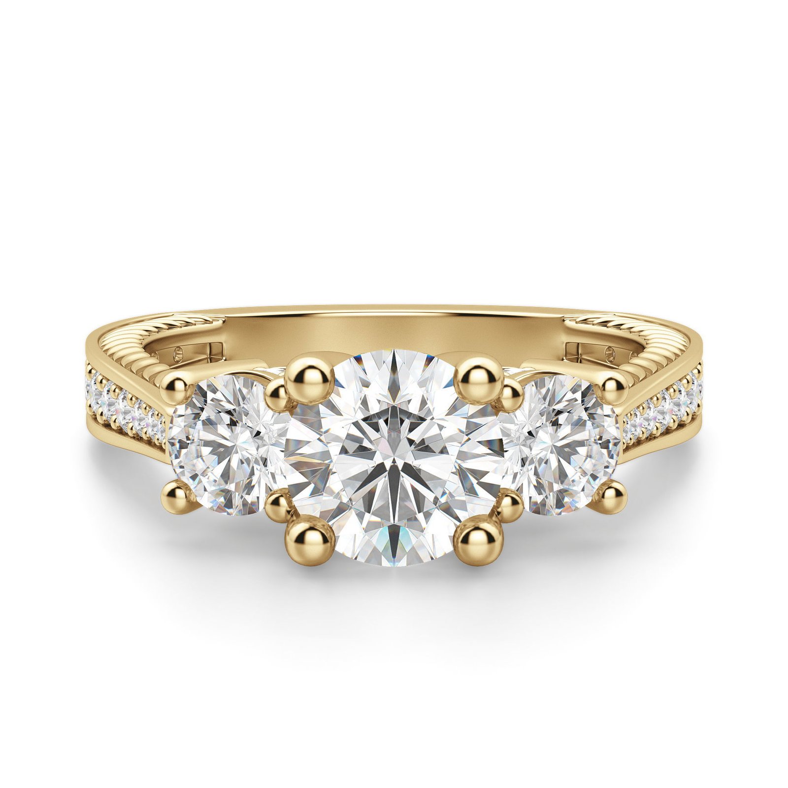 Sage Three Stone Round Cut Engagement Ring
