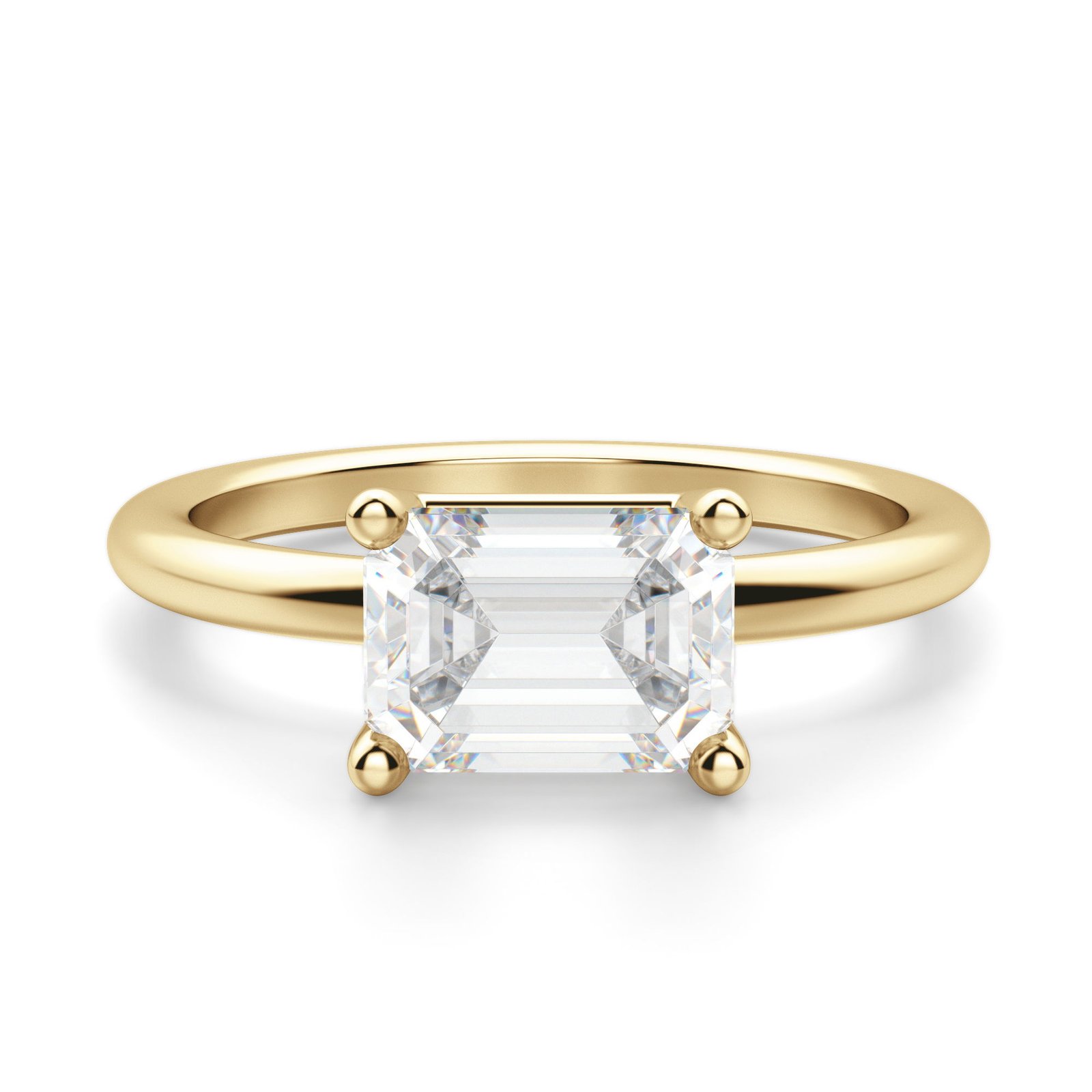 East West Classic Basket Emerald Cut Engagement Ring